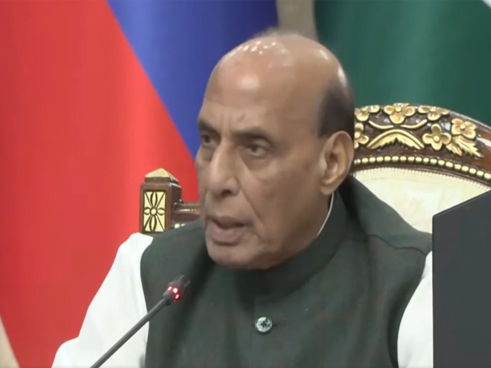 Defence Minister Rajnath Singh addresses the SCO Defence Ministers’ Meeting in Bishkek, advocating a rule-based global order and calling for peace and diplomacy. (Photo: X/@rajnathsingh)