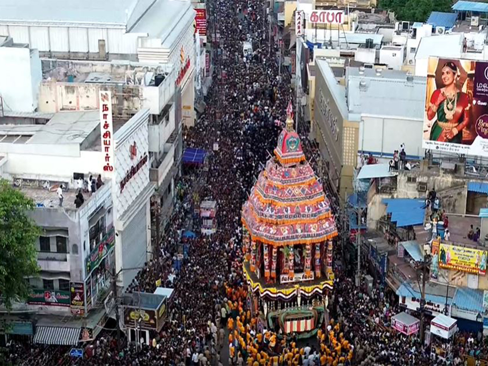grand temple car procession on the 11th day of the Chithirai Festival (Photo/ANI)