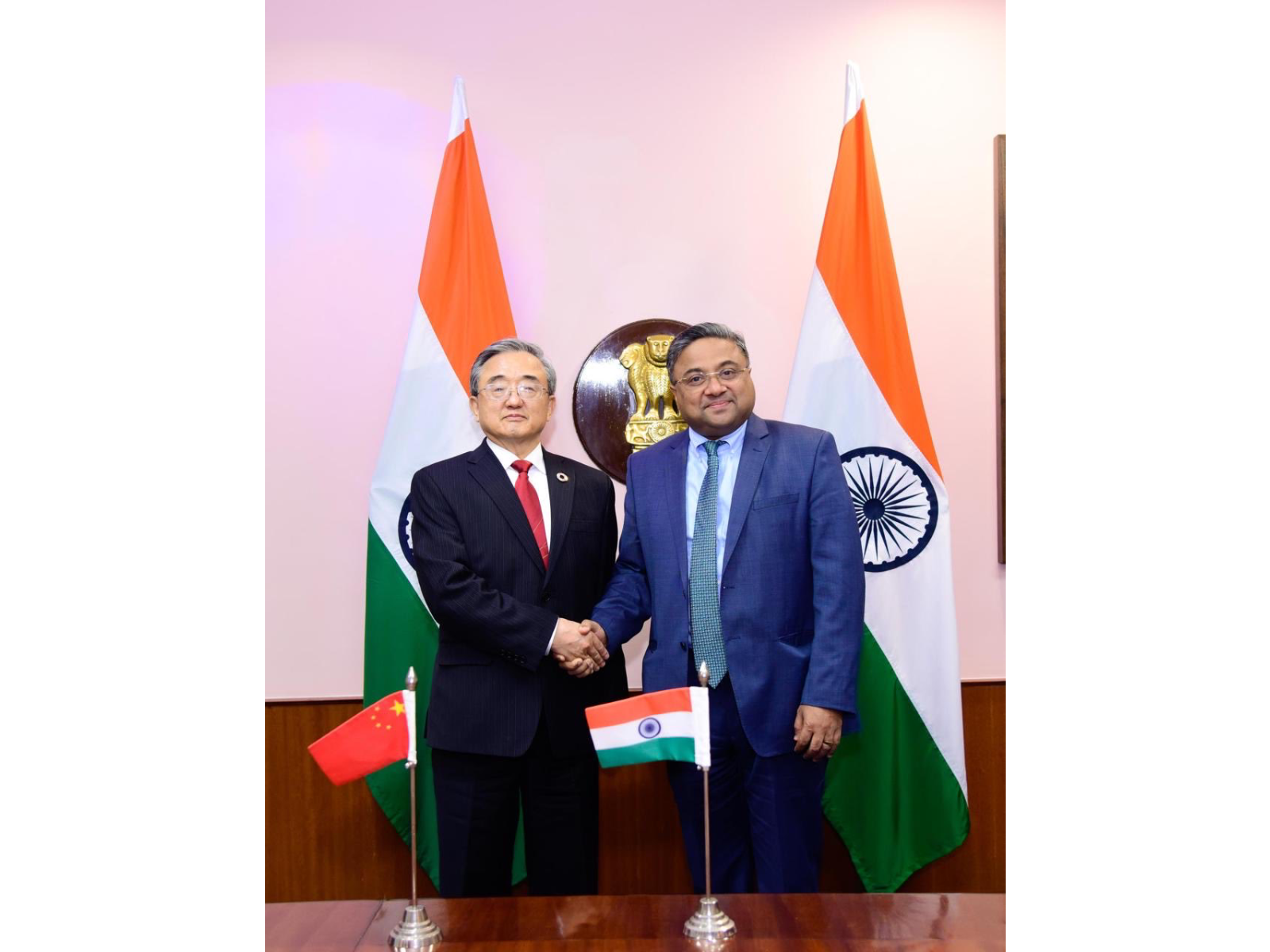 MEA Secretary (West) Sibi George with China’s Special Envoy for Climate Change, Liu Zhenmin (Photo: X@MEAIndia)