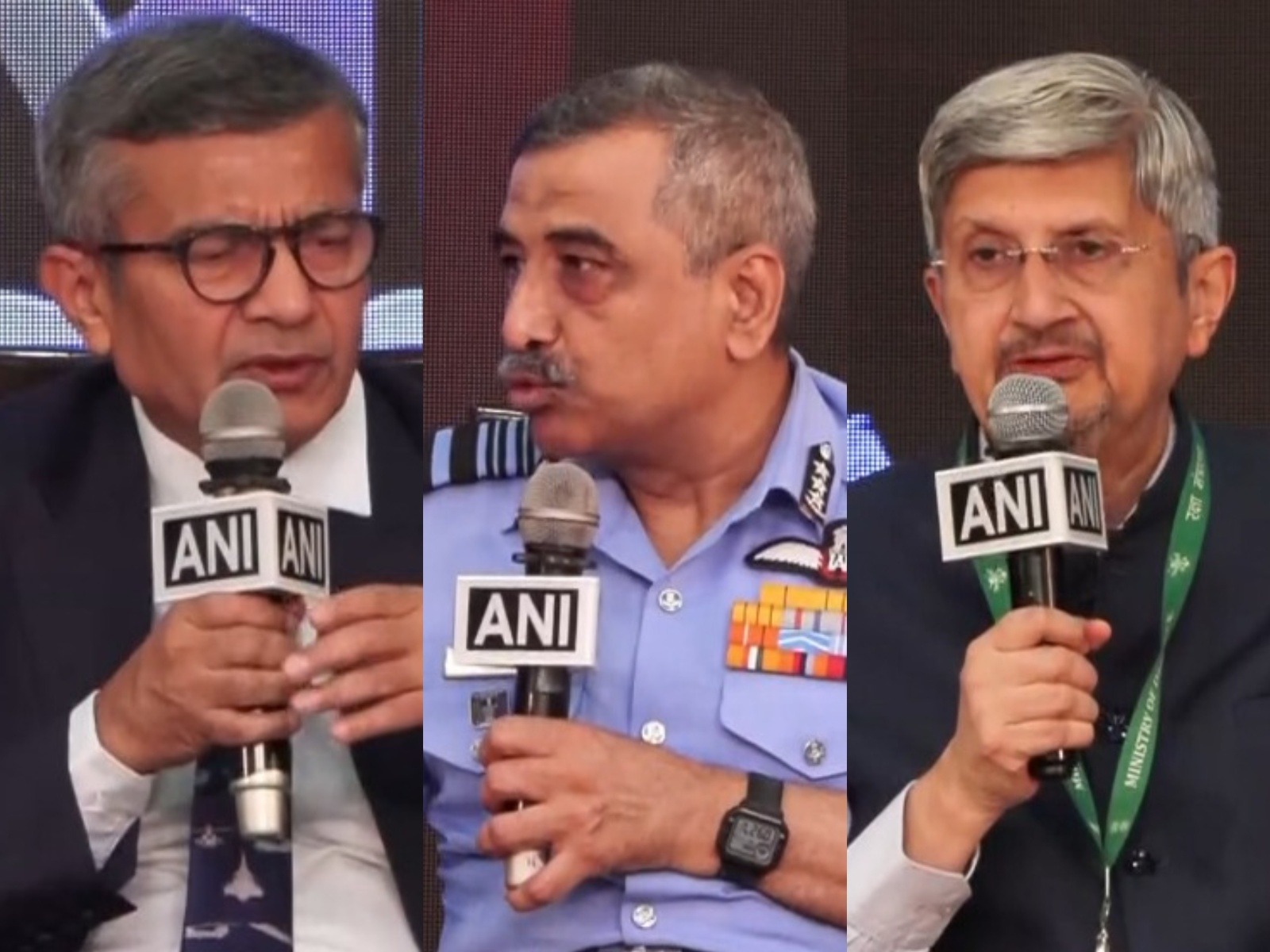 Defence Secretary Rajesh Kumar Singh (Left), Chief of Integrated Defence Staff Air Marshal Ashutosh Dixit (Middle) and DRDO Chairman Dr Samir V Kamat (Right) (Photo/ANI)