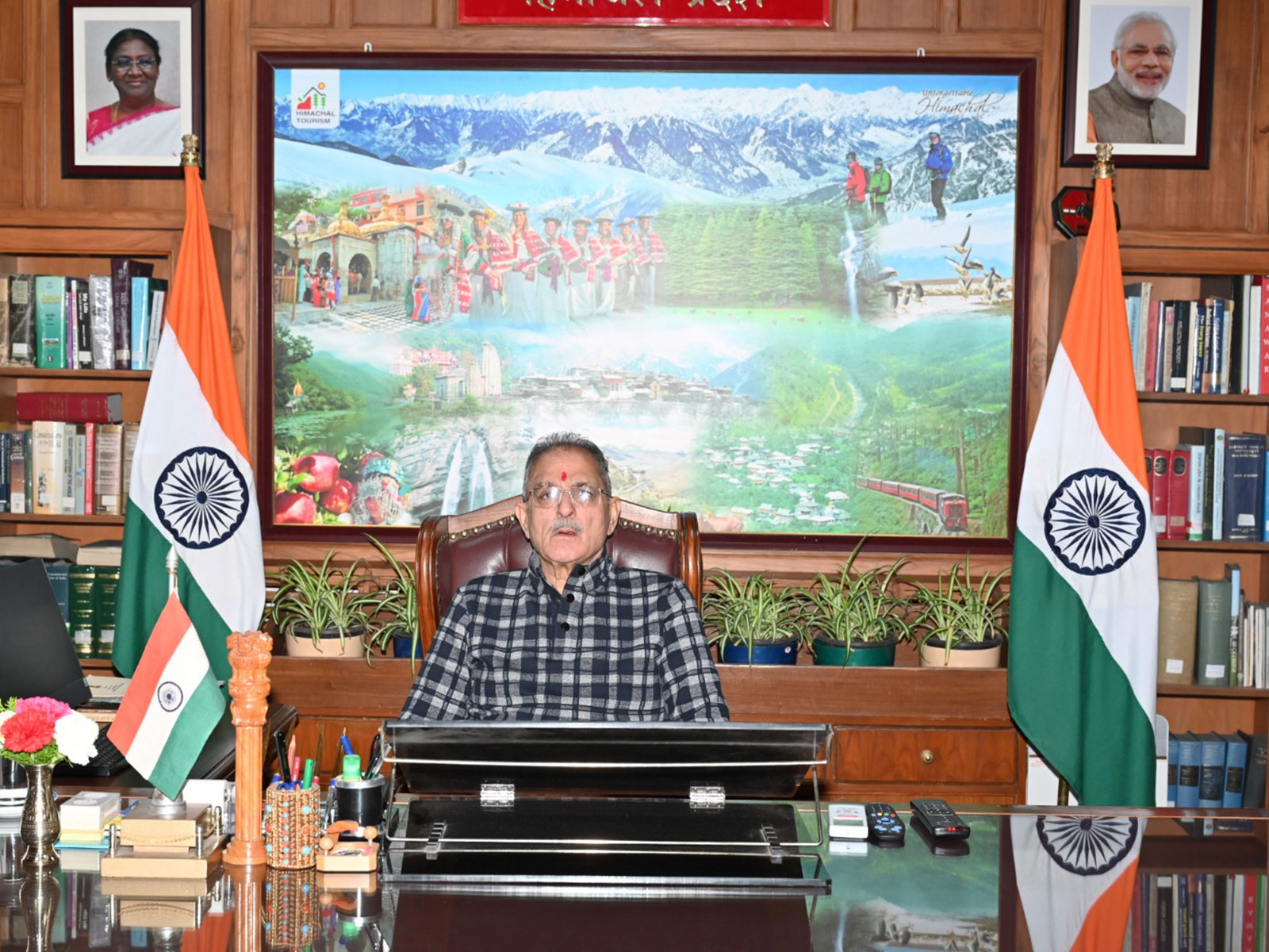Governor Kavinder Gupta addressing the 17th Convocation of the Chaudhary Sarwan Kumar Himachal Pradesh Agricultural University, Palampur, virtually from the Lok Bhawan (Photo/ANI)