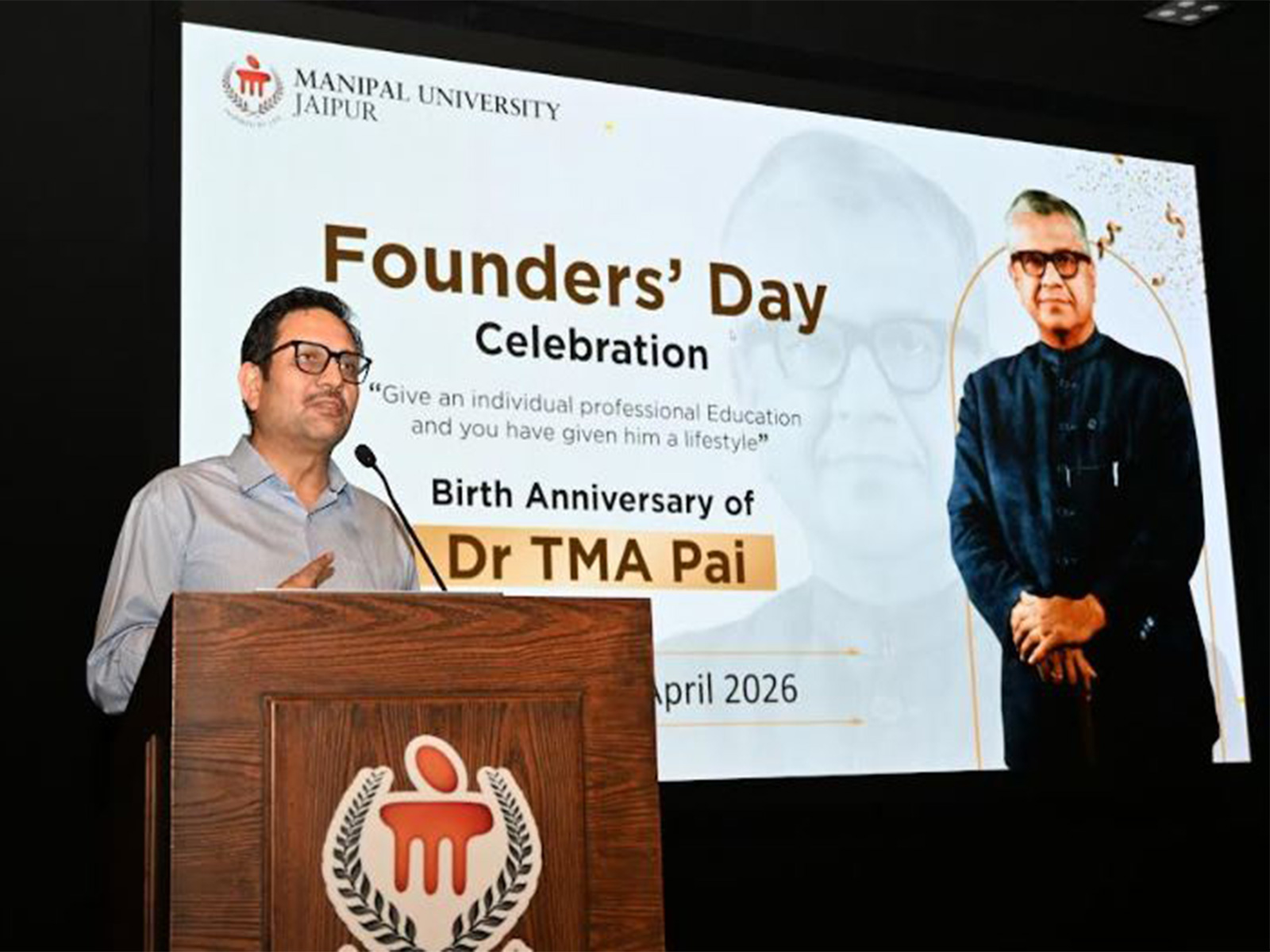 Dr. Niti Nipun Sharma, President Manipal University Jaipur addressing the gathering on the Founder's Day celebration