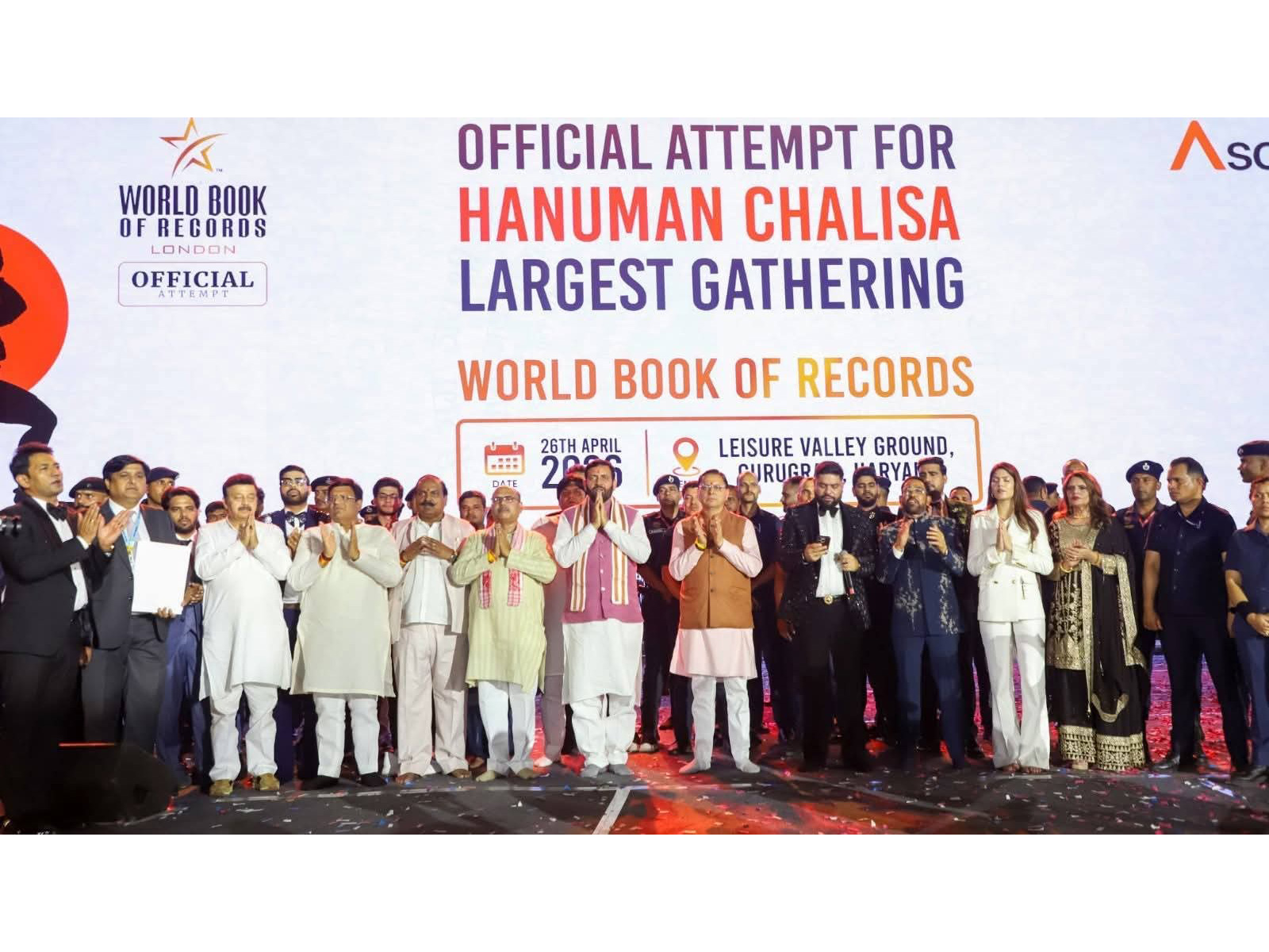 Over 1 Lakh Participants Create World Record at Grand Hanuman Chalisa Gathering Attended by CMs Pushkar Singh Dhami and Nayab Singh Saini