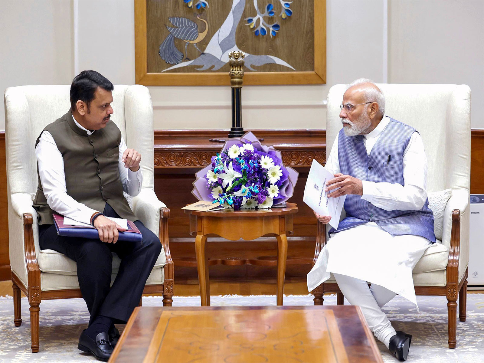Maharashtra CM Devendra Fadnavis in a meeting with PM Modi