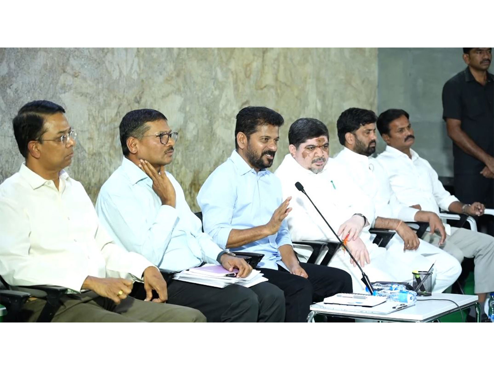 Telangana CM Revanth Reddy at a meeting. (Photo/ANI)