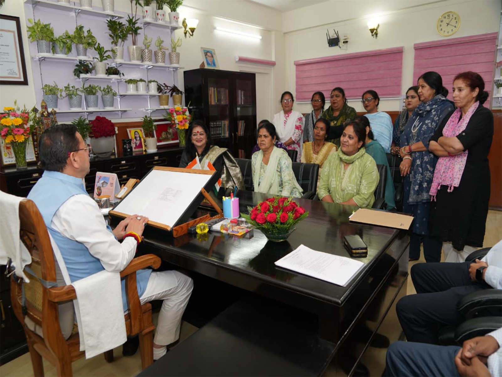 Uttarakhand CM Pushkar Singh Dhami meets Anganwadi Workers (Photo/ANI)