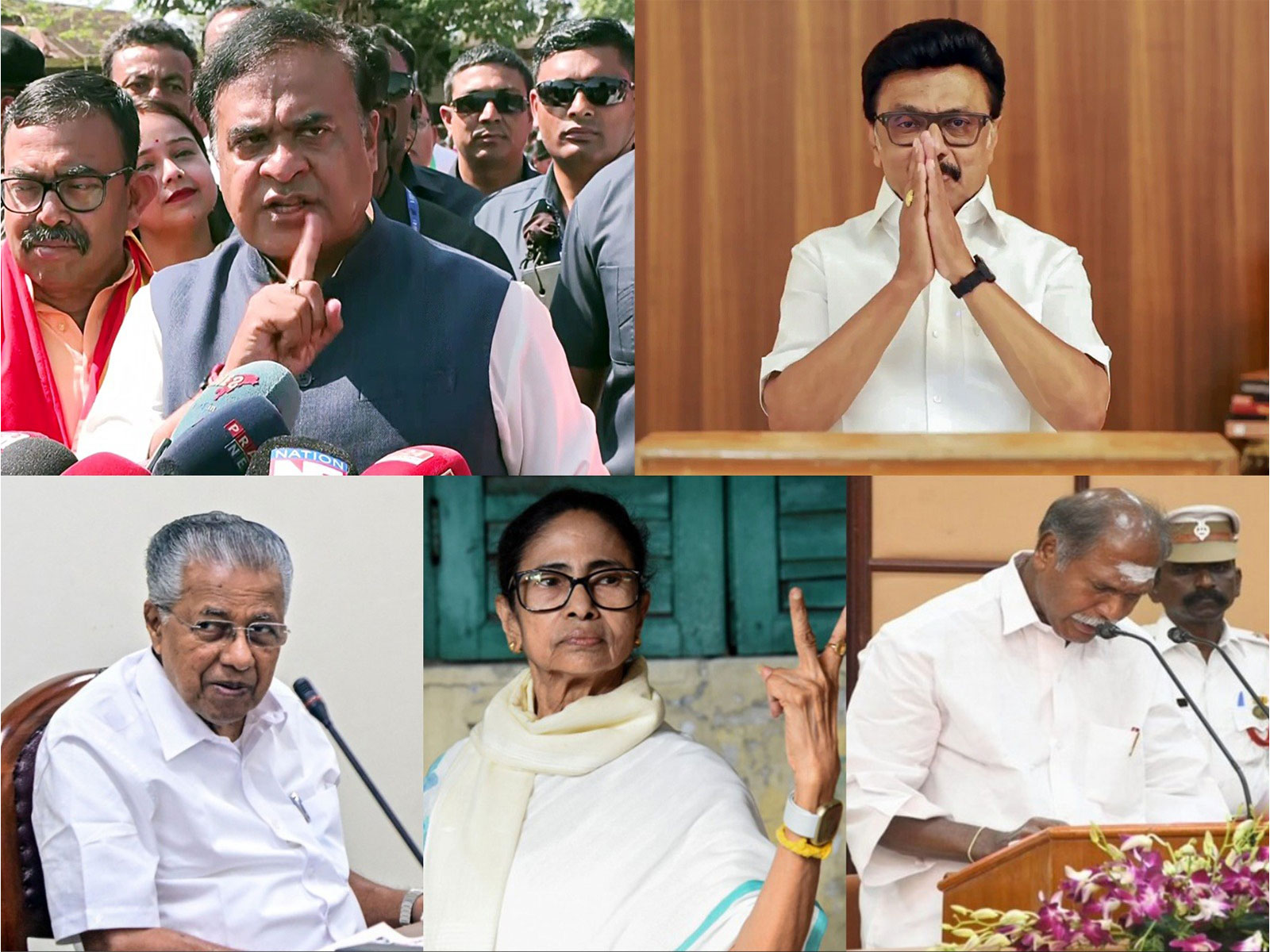 Assam CM Himanta Biswa Sarma, Tamil Nadu CM MK Stalin, Keralam CM Pinarayi Vijayan, West Bengal CM Mamata Banerjee, and Puducherry CM N Rangaswamy (Photo/ANI)