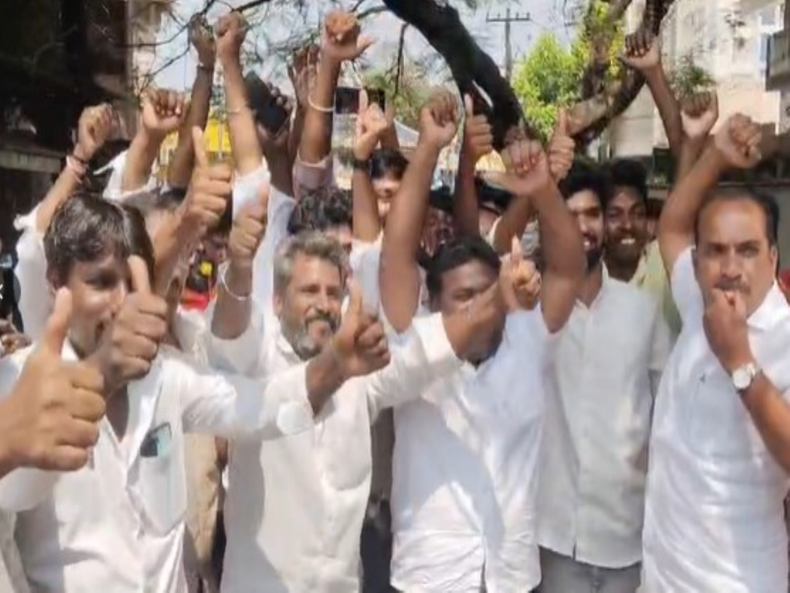 TVK workers celebrate party's lead with 'Whistle Podu' (Photo/ANI)