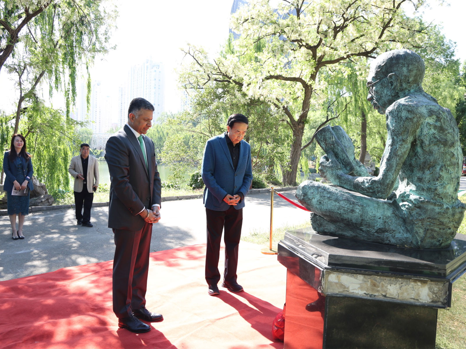 Amb Vikram Doraiswami pays tributes to Mahatma Gandhi in China (Photo/ X@EOIBeijing)