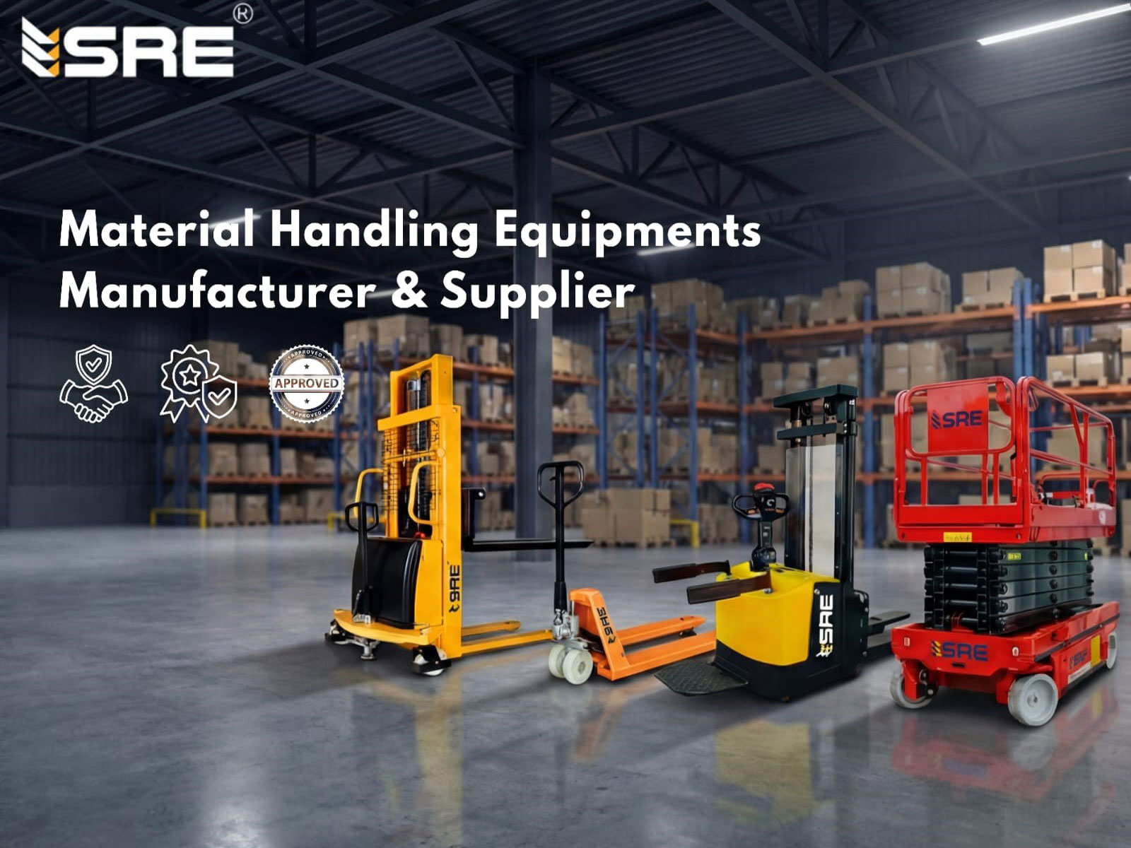 Material Handling Equipment Manufacturer in India | Scissor Lift, Stacker, Pallet Truck Supplier