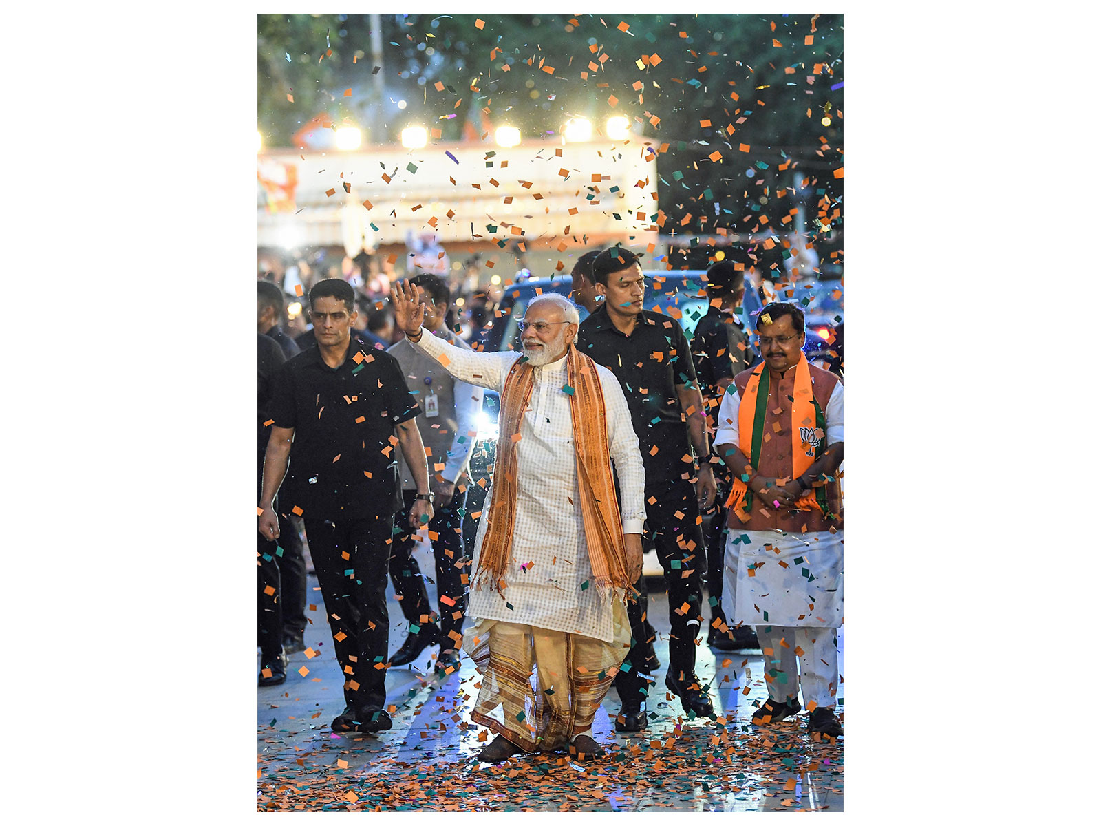 PM Modi at the BJP headquarters after the party won the West Bengal, Assam and Puducherry Assembly elections 2026 (Photo/ ANI)