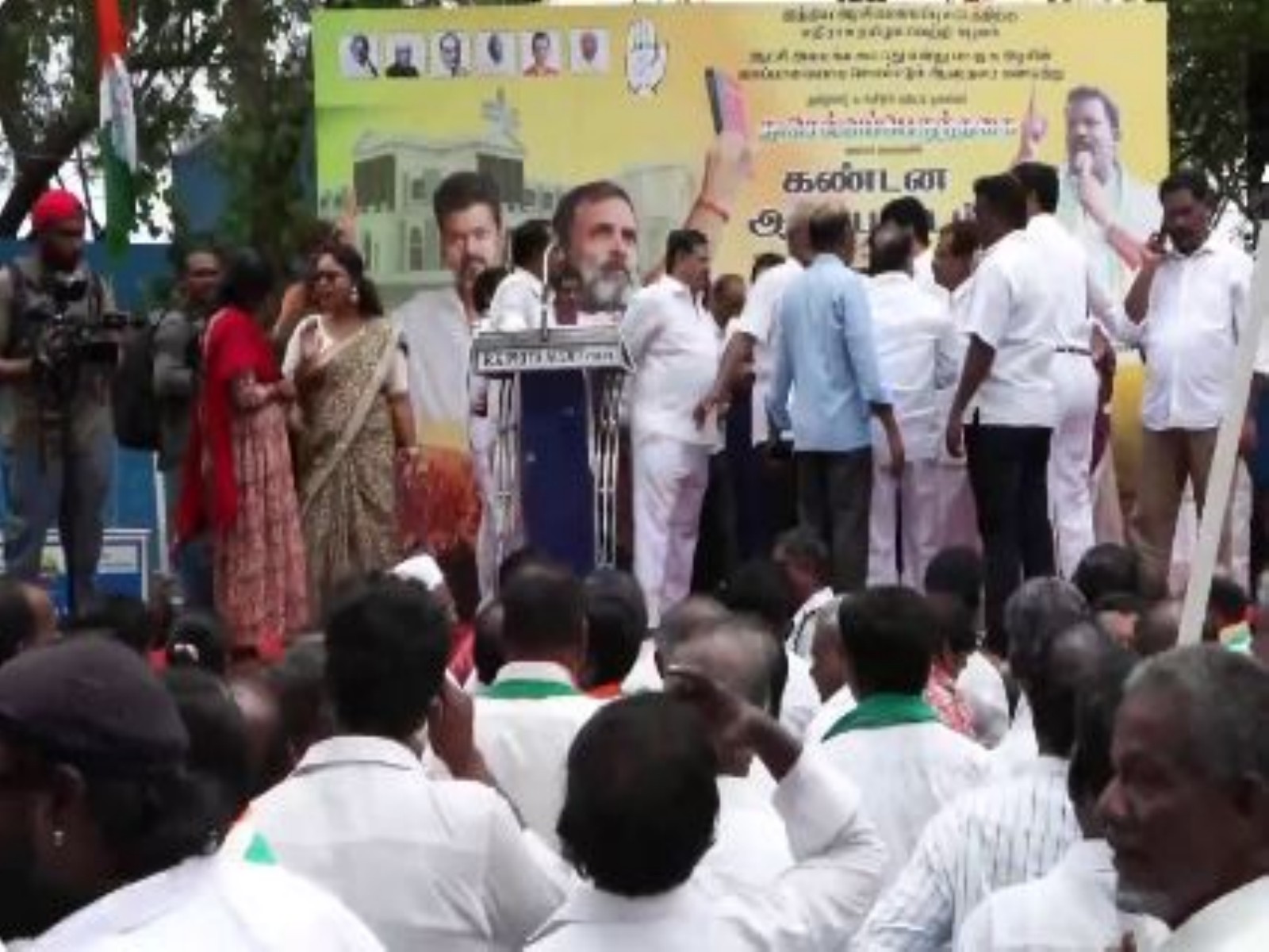 Tamil Nadu Congress on Friday staged a protest amid delay in government formation in Tamil Nadu. (Photo/ANI) Tamil Nadu Congress on Friday staged a protest amid delay in government formation in Tamil Nadu. (Photo/ANI)