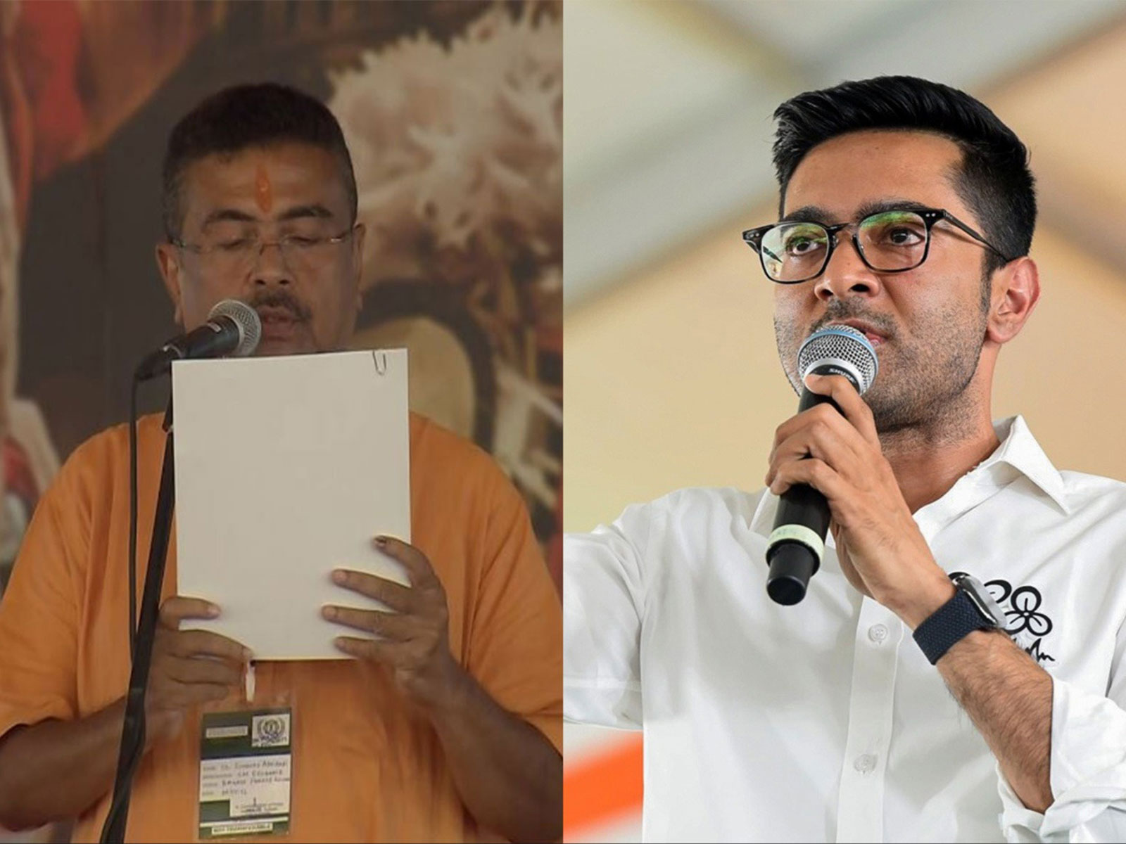 West Bengal CM Suvendu Adhikari and TMC general secretary Abhishek Banerjee (Photo/ANI)