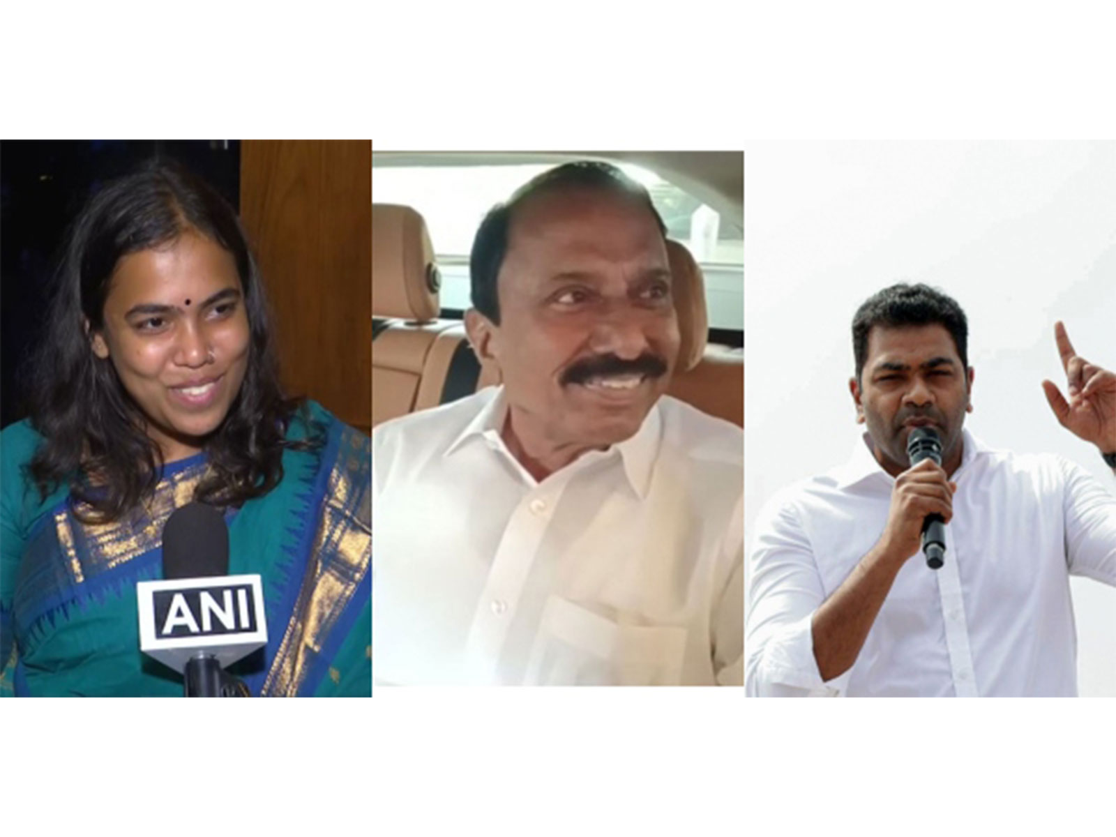TVK leaders S Keerthana, KA Sengottaiyan and Aadhav Arjuna (Photo/ANI)