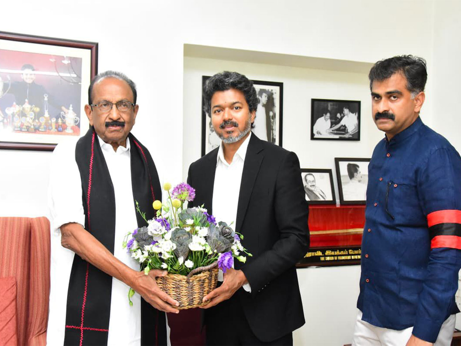 Tamil Nadu CM Vijay meets MDMK founder Vaiko at Chennai residence (Photo/ANI)