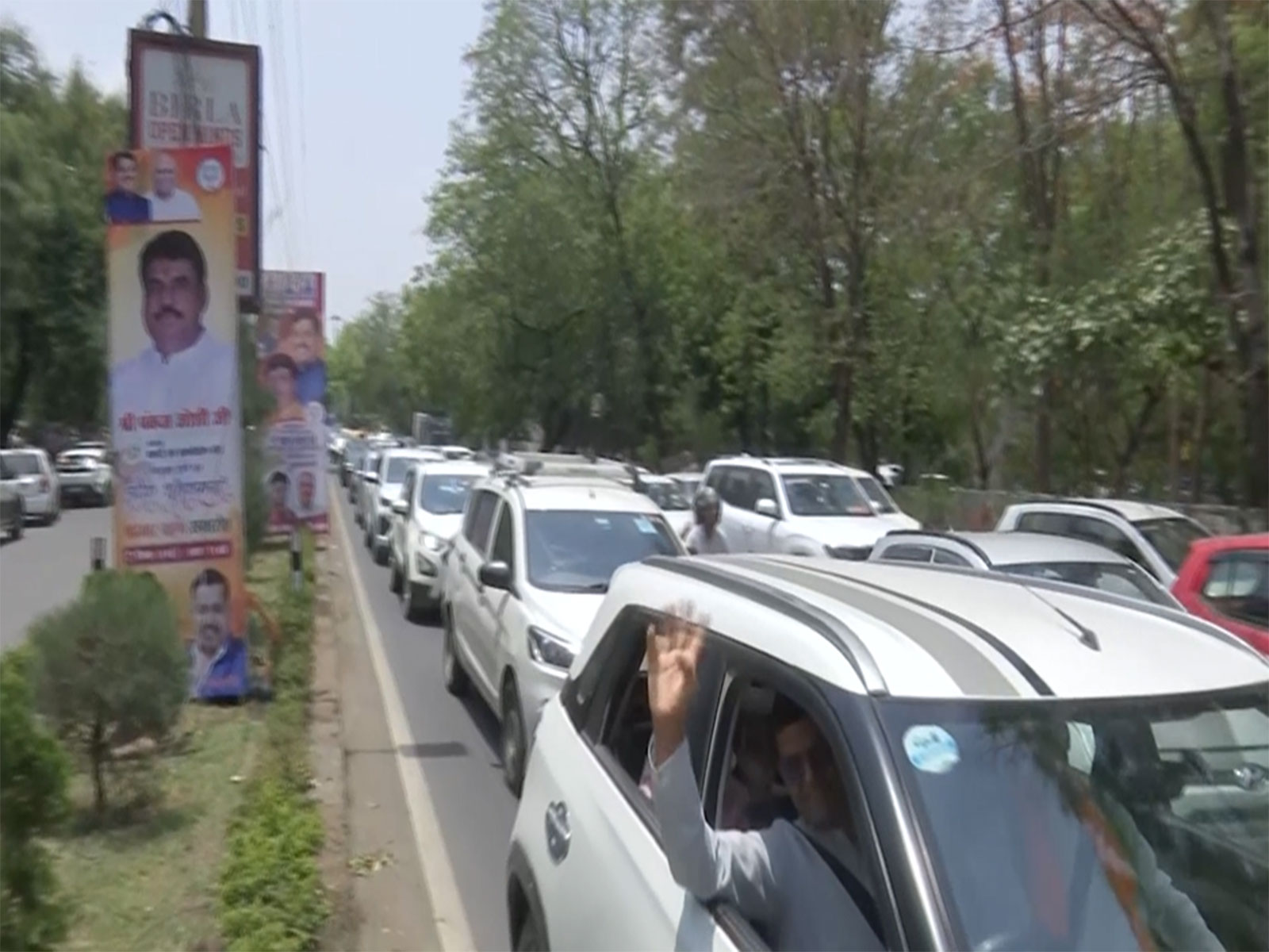 Supporters of BJP leaders with massive vehicle convoy (Photo/ANI)