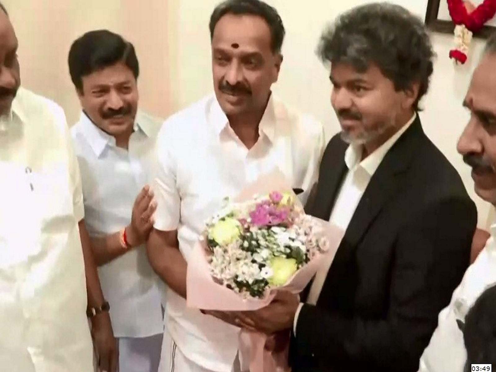 Tamil Nadu CM Vijay with AIADMK MLA CV Shanmugam and other leaders (Photo/TNDIP)