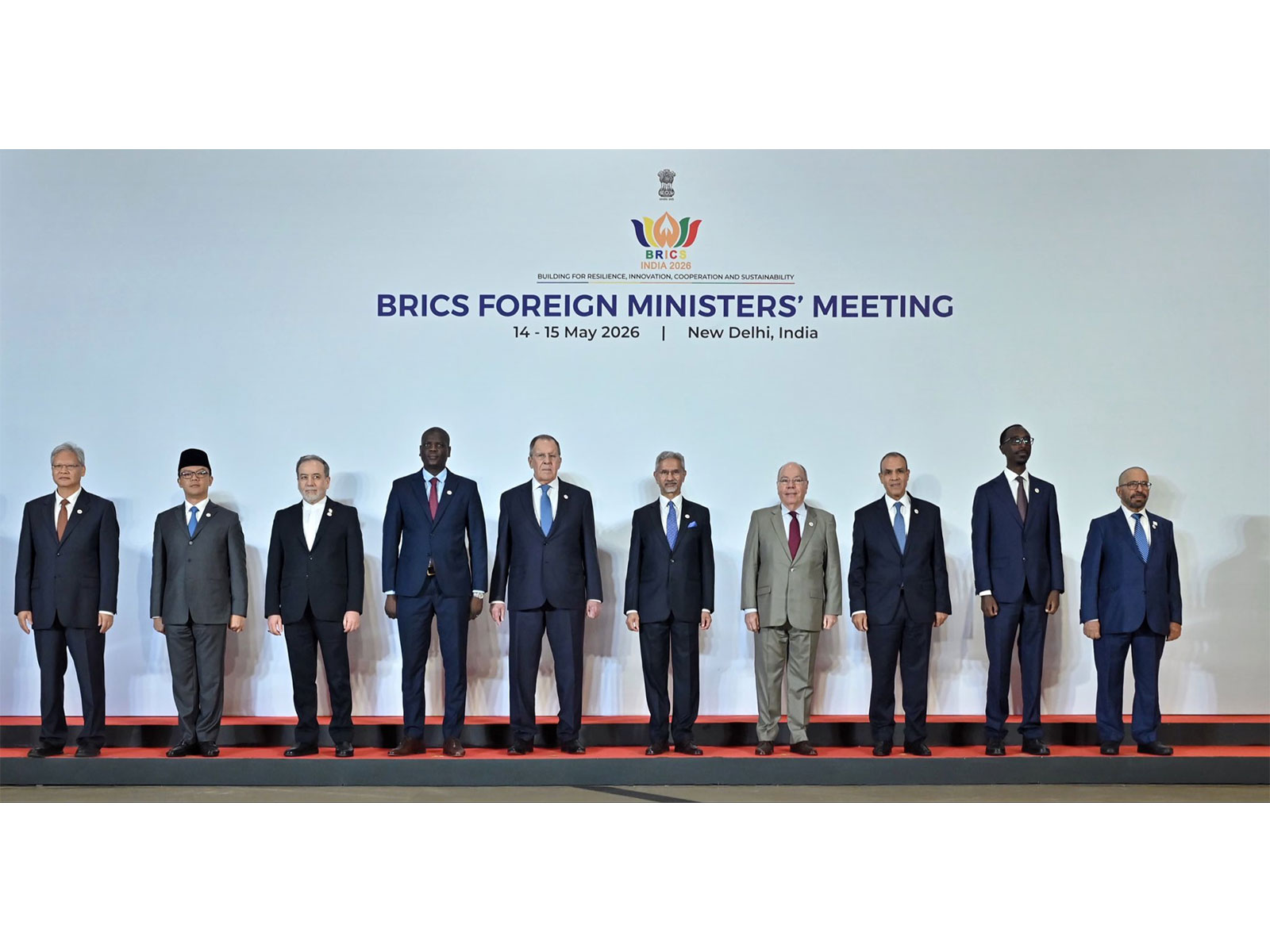 External Affairs Minister S Jaishankar with foreign ministers and senior representatives of BRICS member nations during the BRICS Foreign Ministers’ Meeting in New Delhi. (Photo: X/@DrSJaishankar)
