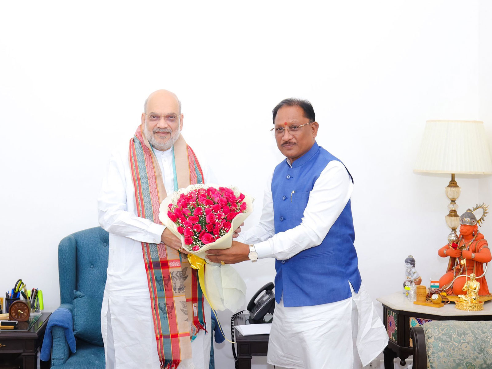 Chhattisgarh CM Vishnu Deo Sai and Dy CM Vijay Sharma met Union Home Minister Amit Shah in Delhi today. (Photo/Office of the Home Minister of India)