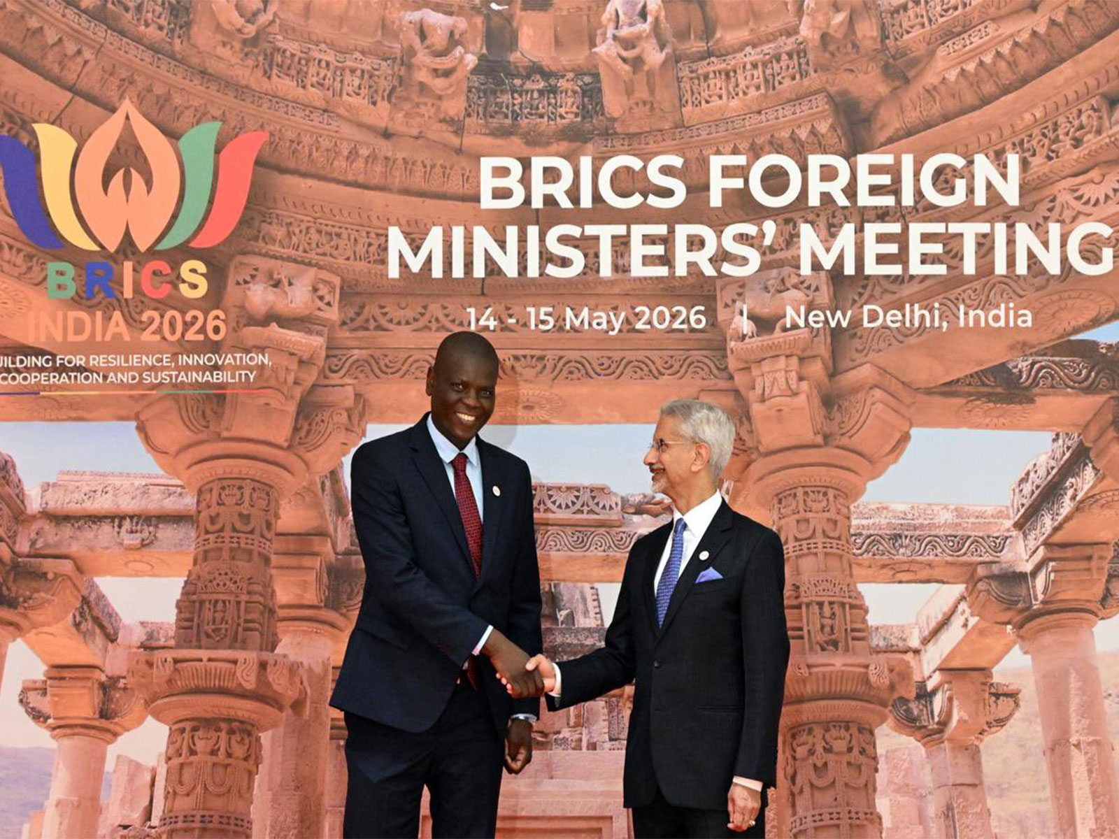 External Affairs Minister S Jaishankar welcomes South Africa's Minister of International Relations and Cooperation Ronald Lamola during the BRICS Foreign Ministers’ Meeting in New Delhi. (Photo: X/@RonaldLamola)