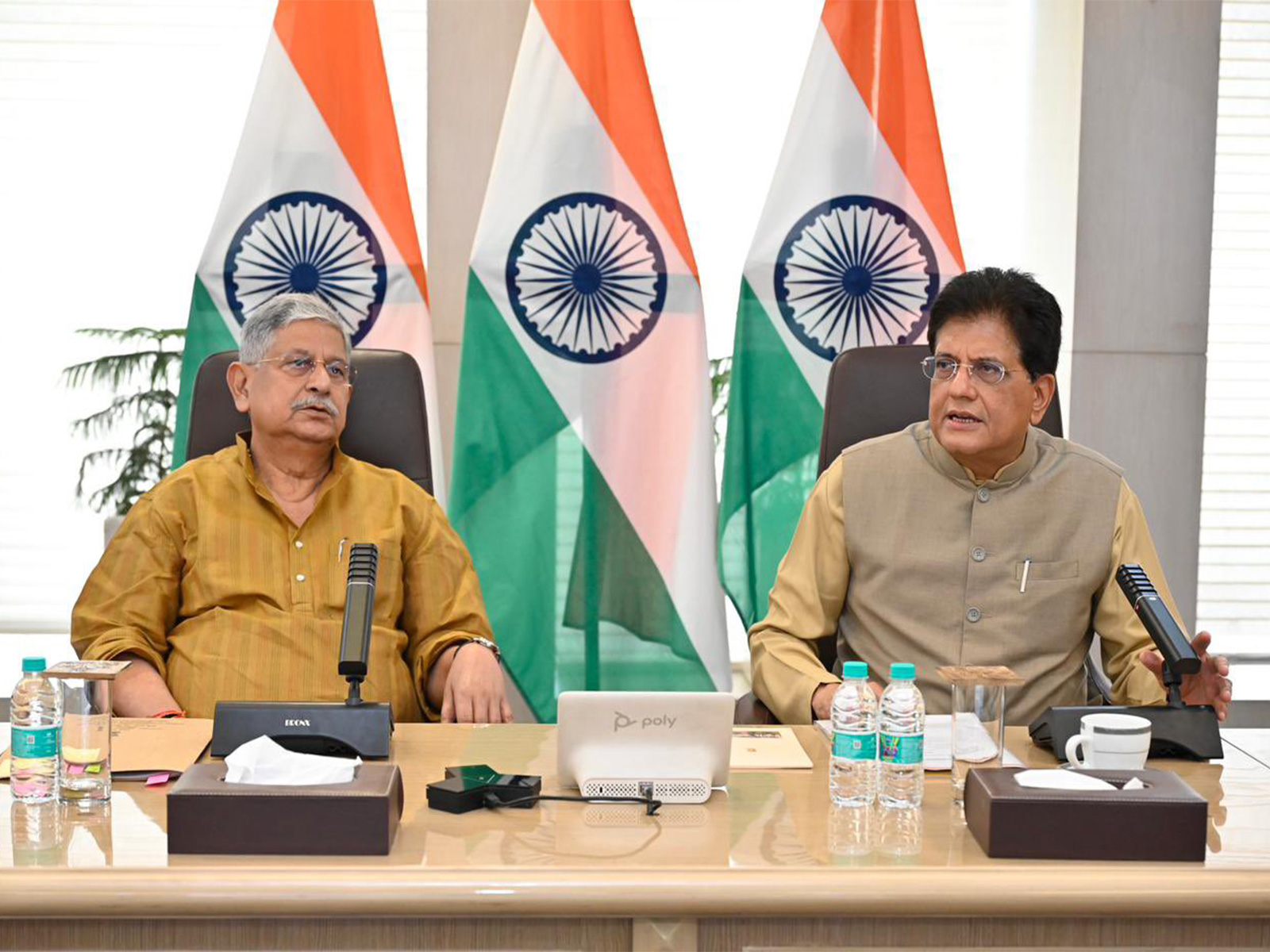 Piyush Goyal, Union Minister of Commerce & Industry held talks with Union Fisheries Minister Rajiv Ranjan Singh to boost seafood exports (Photo/X@PiyushGoyal)