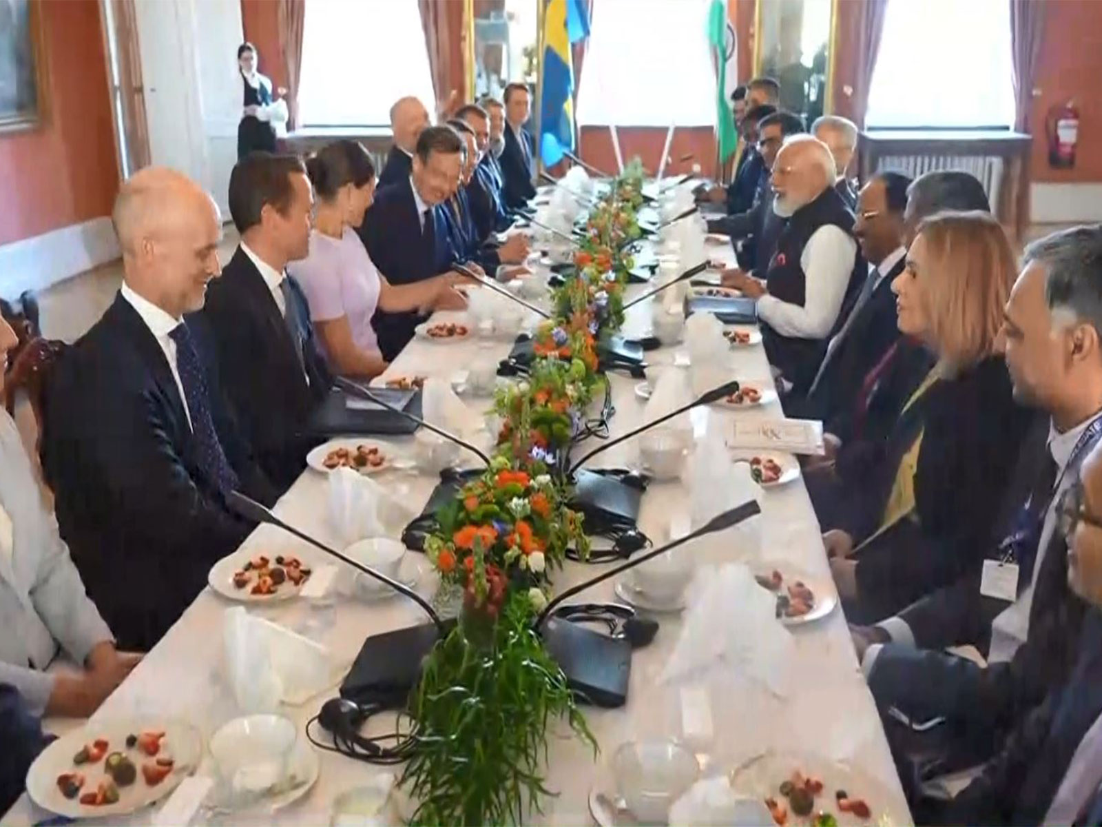 Prime Minister Narendra Modi holds delegation-level talks with Swedish Prime Minister Ulf Kristersson in Gothenburg, Sweden. (Photo/ANI)