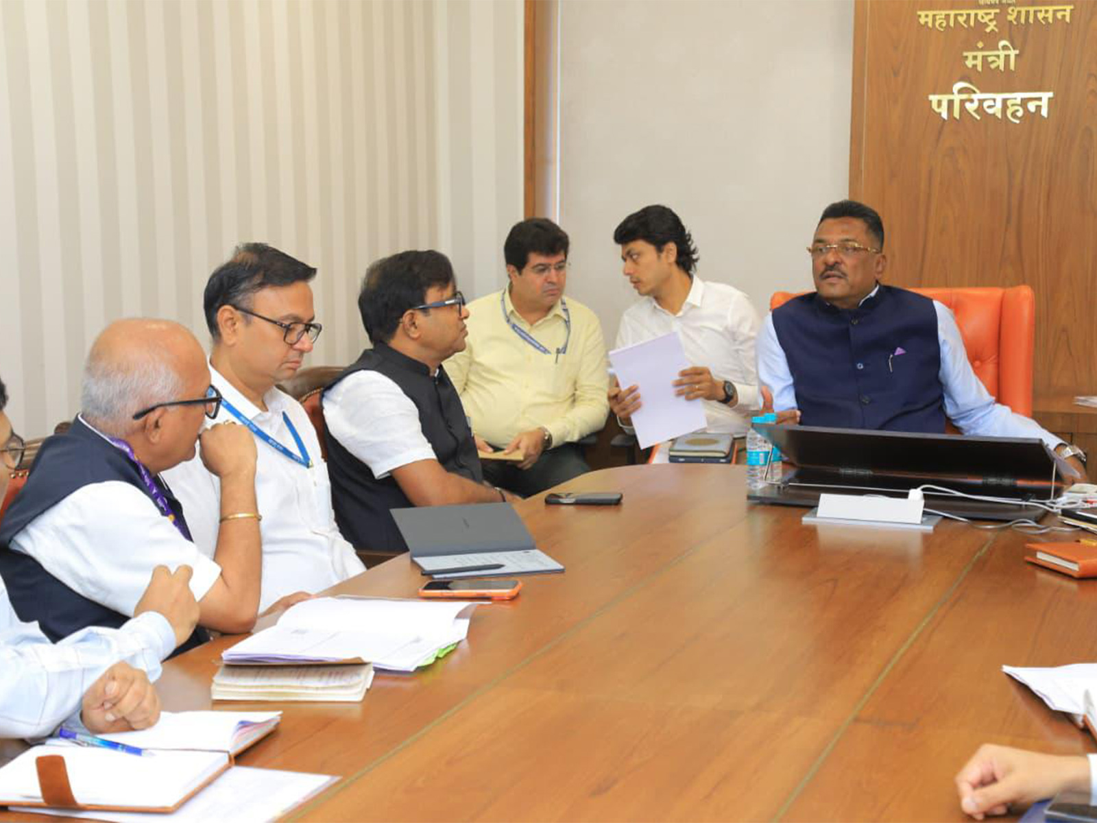 Maharashtra Transport Minister Pratap Sarnaik during a review meeting at Mantralaya (Photo/ Office of the Transport Minister)