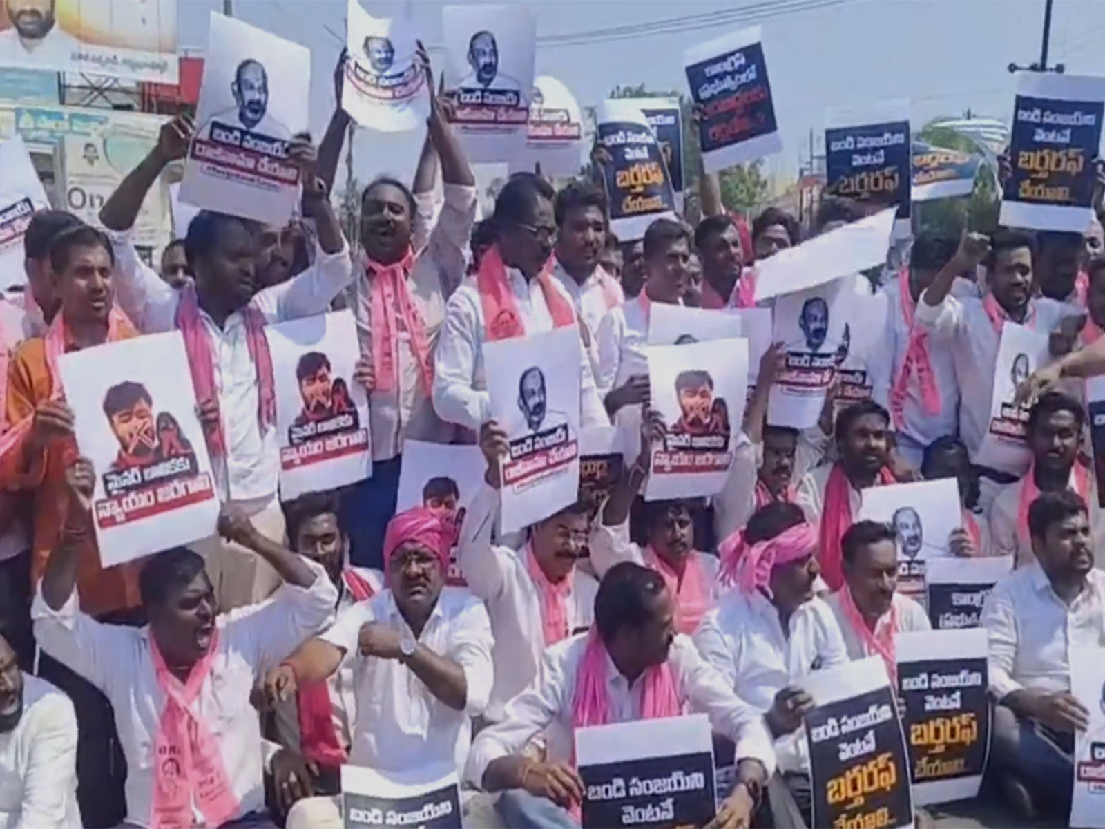 BRS activists protest across constituencies demanding resignation of Union Minister Bandi Sanjay Kumar (Photo/ANI)