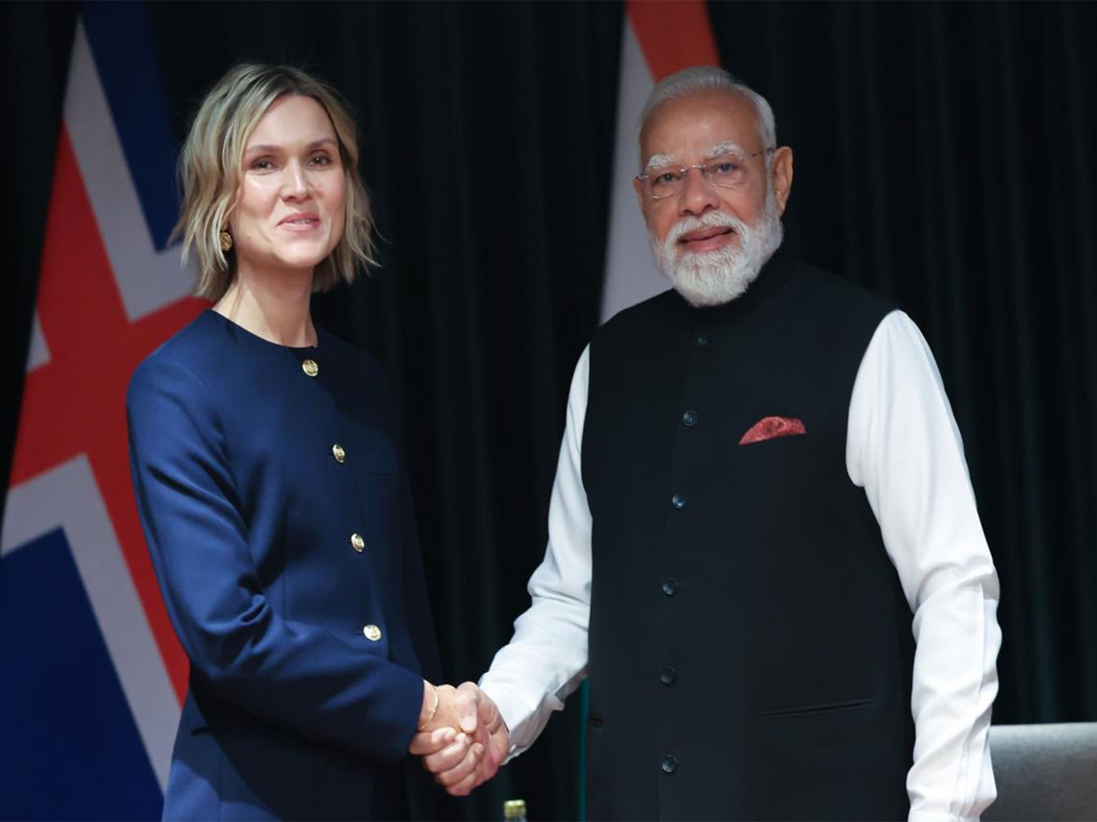 Prime Minister Narendra Modi with Iceland's PM Kristrún Mjöll Frostadóttir (Photo/X@MEA) Prime Minister Narendra Modi with Iceland's PM Kristrún Mjöll Frostadóttir (Photo/X@MEA)