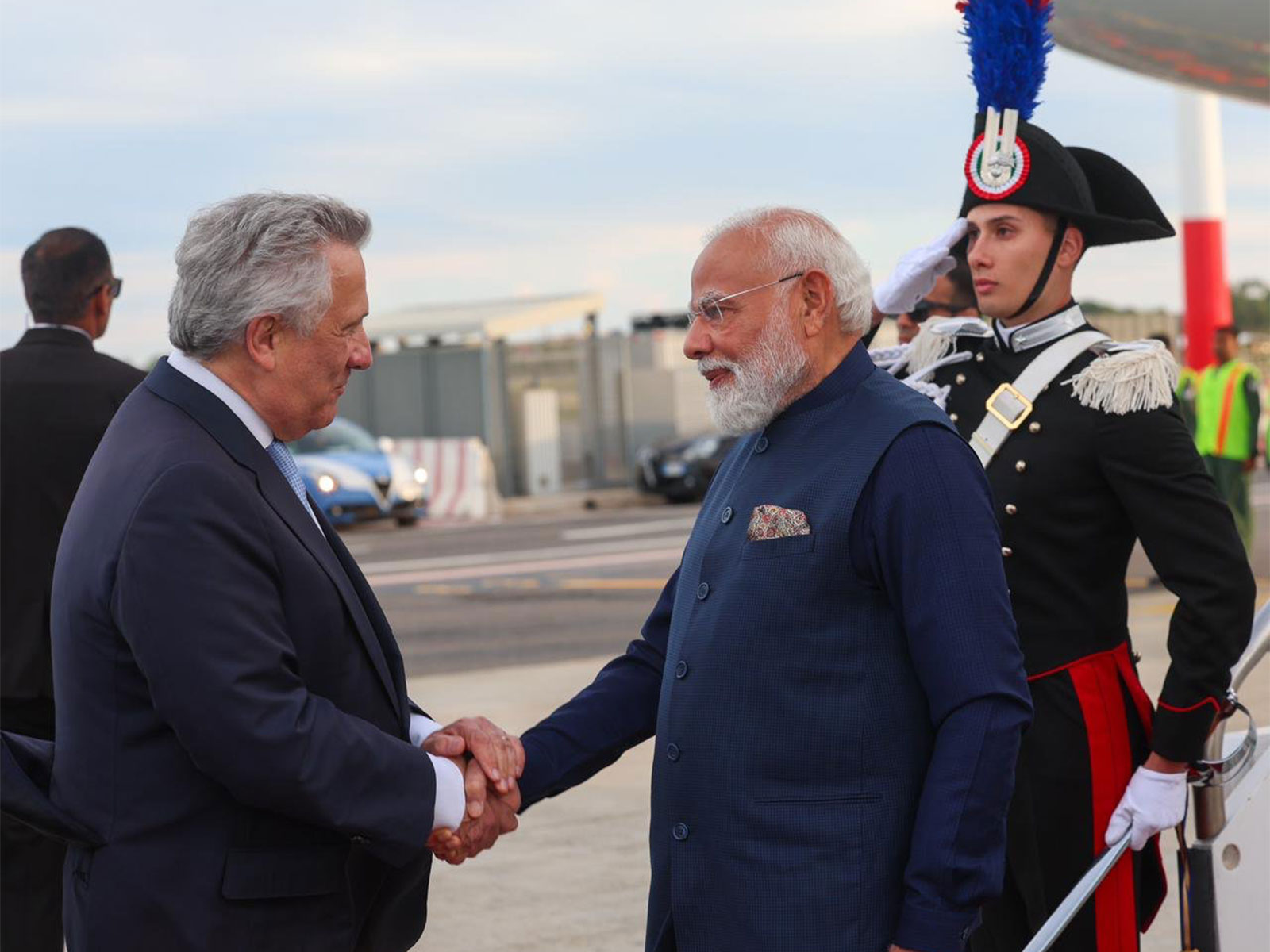 PM Modi welcomed by Italian Deputy PM Antonio Tajani (Photo@narendramodi/X)