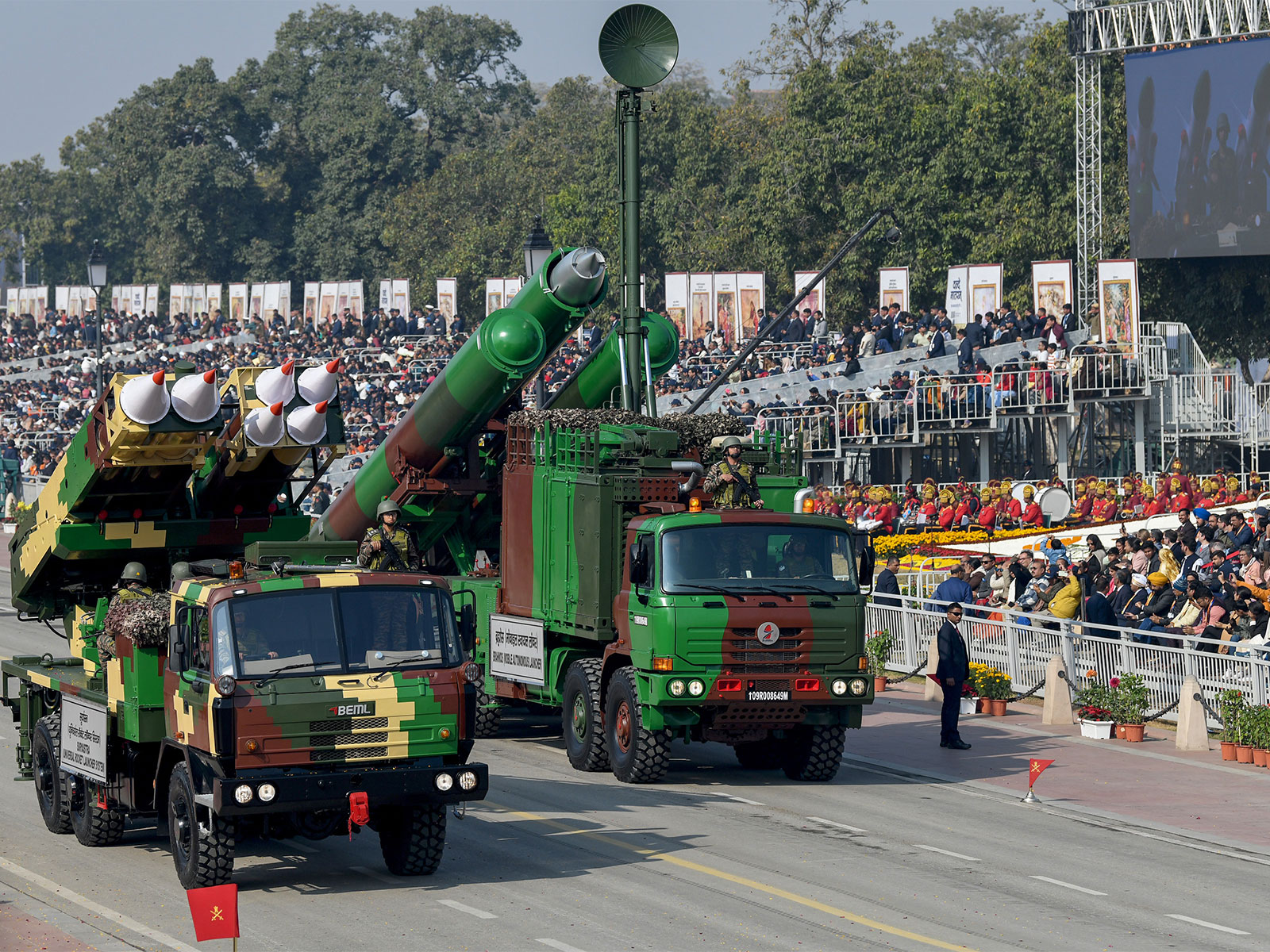 Suryastra Universal Rocket Launcher System and BrahMos Mobile Autonomous Launcher during the 77th Republic Day parade in New Delhi (File Photo/ANI)