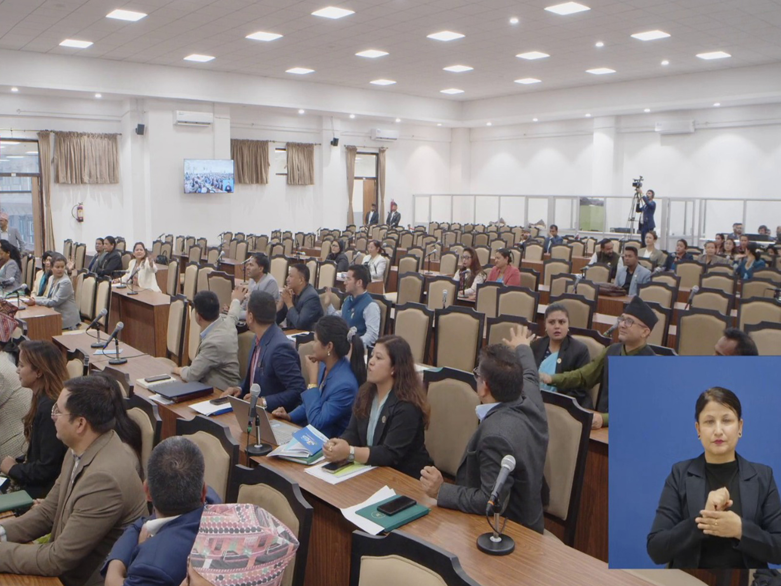 Opposition lawmakers protest inside Nepal’s lower house, demanding Prime Minister Balendra Shah’s resignation over his absence from parliamentary proceedings in Kathmandu. (Photo/Screengrab/ Federal Parliament, Nepal)