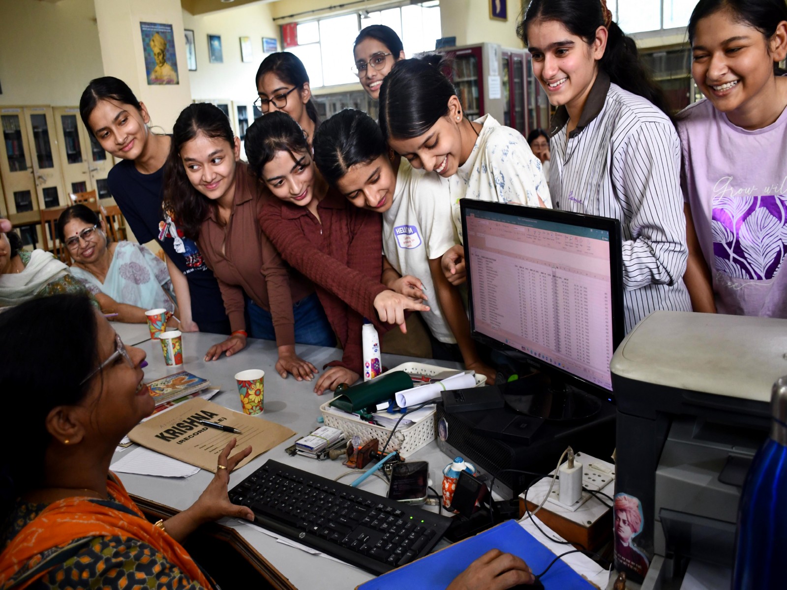Students check their results after CBSE announcement (Photo/ANI)