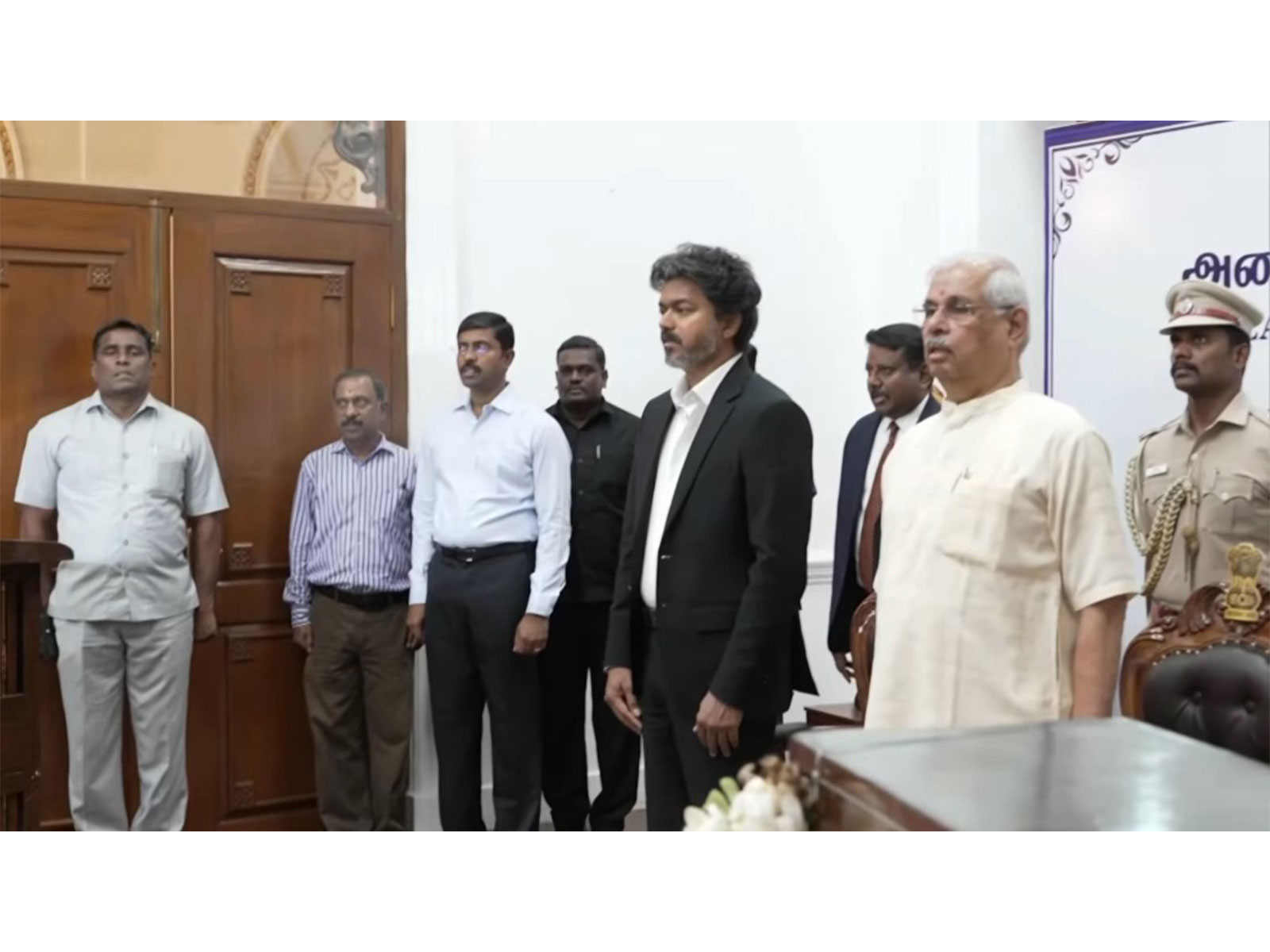 TN CM C. Joseph Vijay and Governor Rajendra Viswanath Arlekar during the national anthem (Photo/ANI)