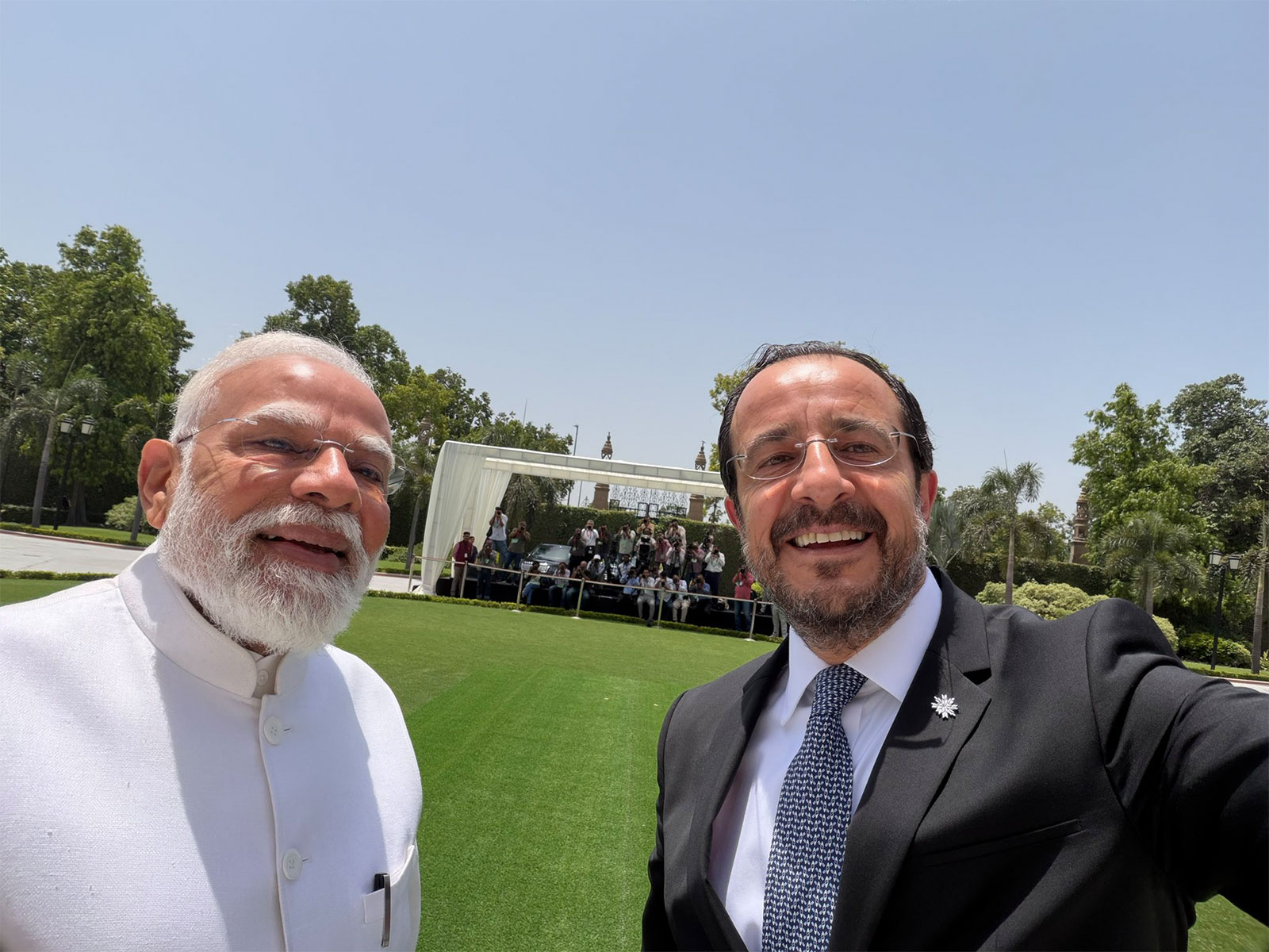 Prime Minister Narendra Modi and Cypriot President Nikos Christodoulides pose for a selfie (Photo/X@Christodulides)