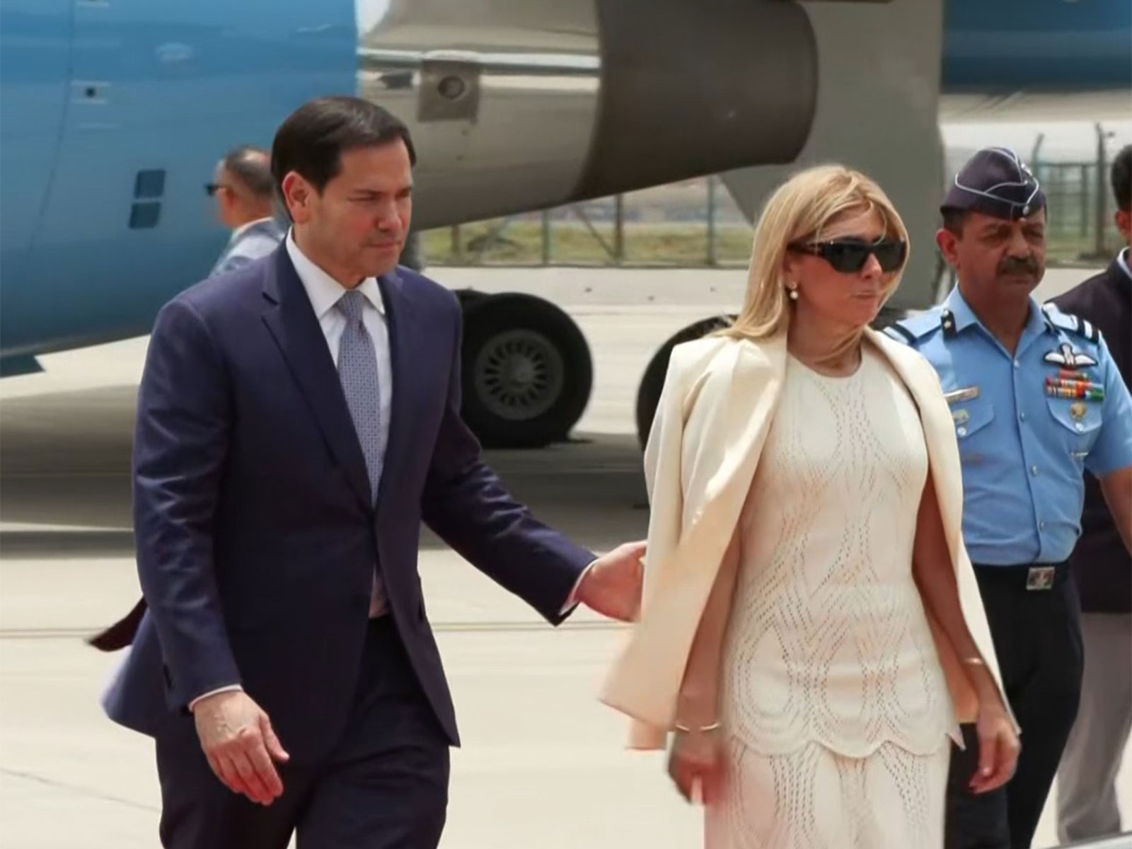 US State Secy Marco Rubio alongwith his wife arrive in Delhi (Photo/ANI) US State Secy Marco Rubio alongwith his wife arrive in Delhi (Photo/ANI)