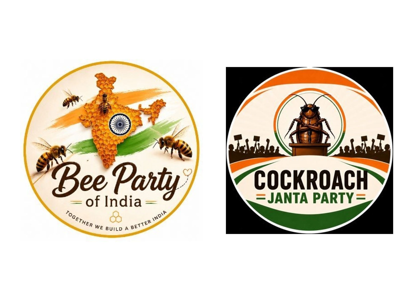 Official logos of Cockroach Janata Party (CJP) and Bee Party of India (BPI) (Photos/X)