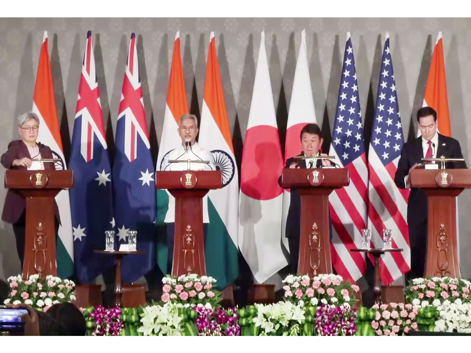 Quad foreign ministers address joint statement in New Delhi on May 26, 2026(Photo/MEAYoutube)