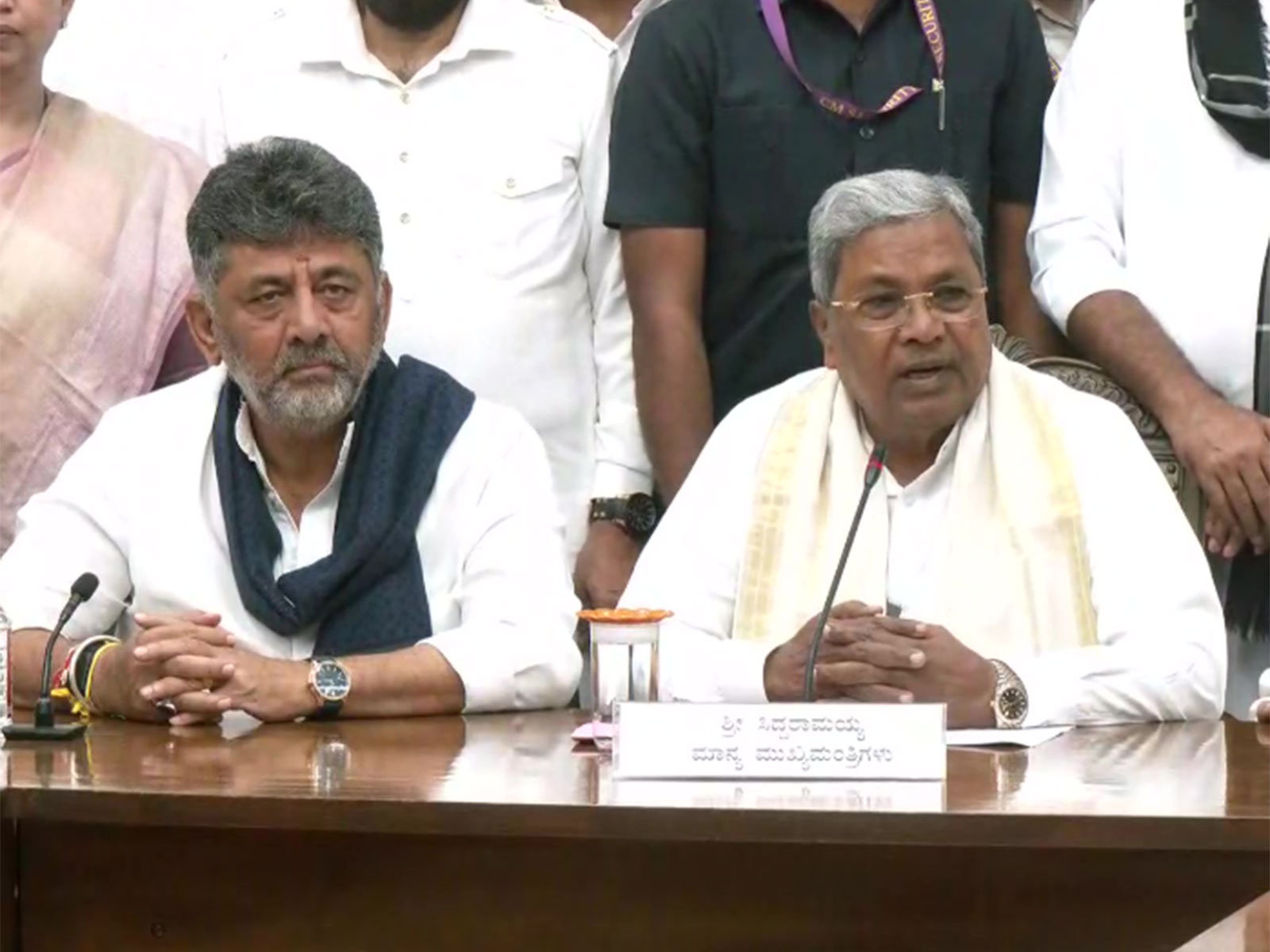 CM Siddaramaiah (Right) flanked by Deputy Chief Minister DK Shivakumar (Photo/ANI)