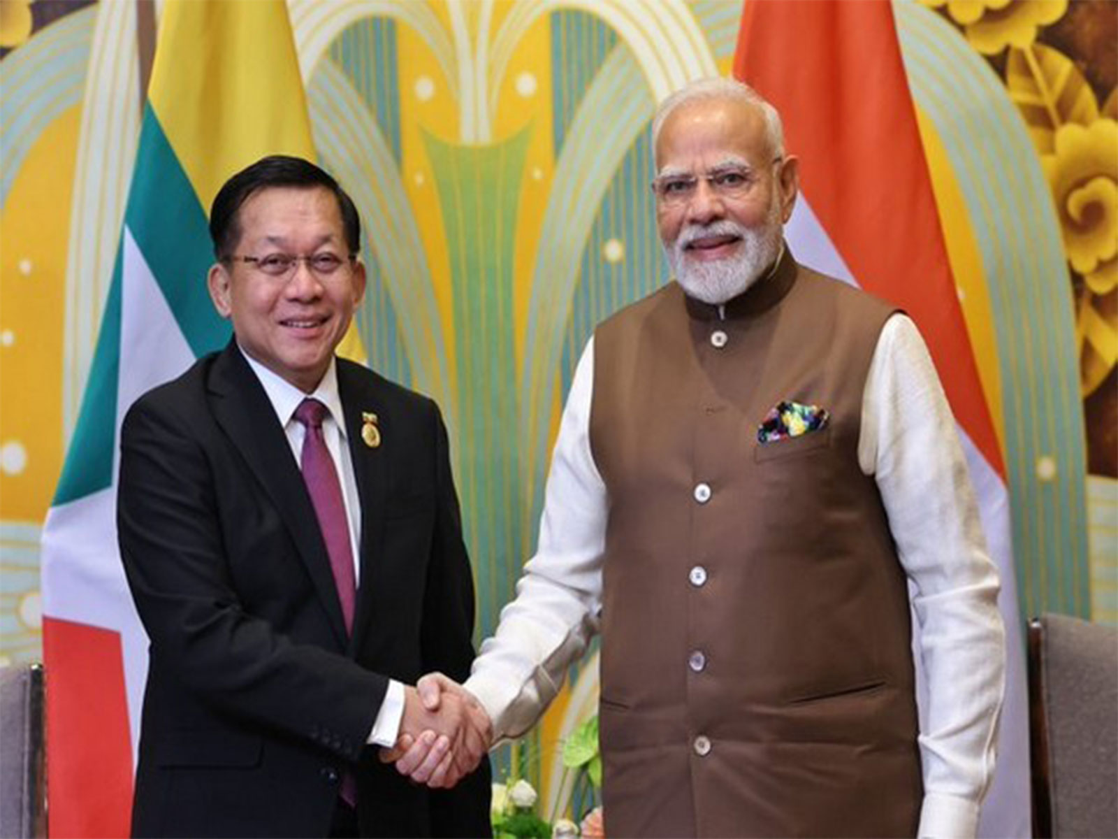 Prime Minister Narendra Modi with Myanmar’s President U Min Aung Hlaing in Tianjin (File Photo/ANI)