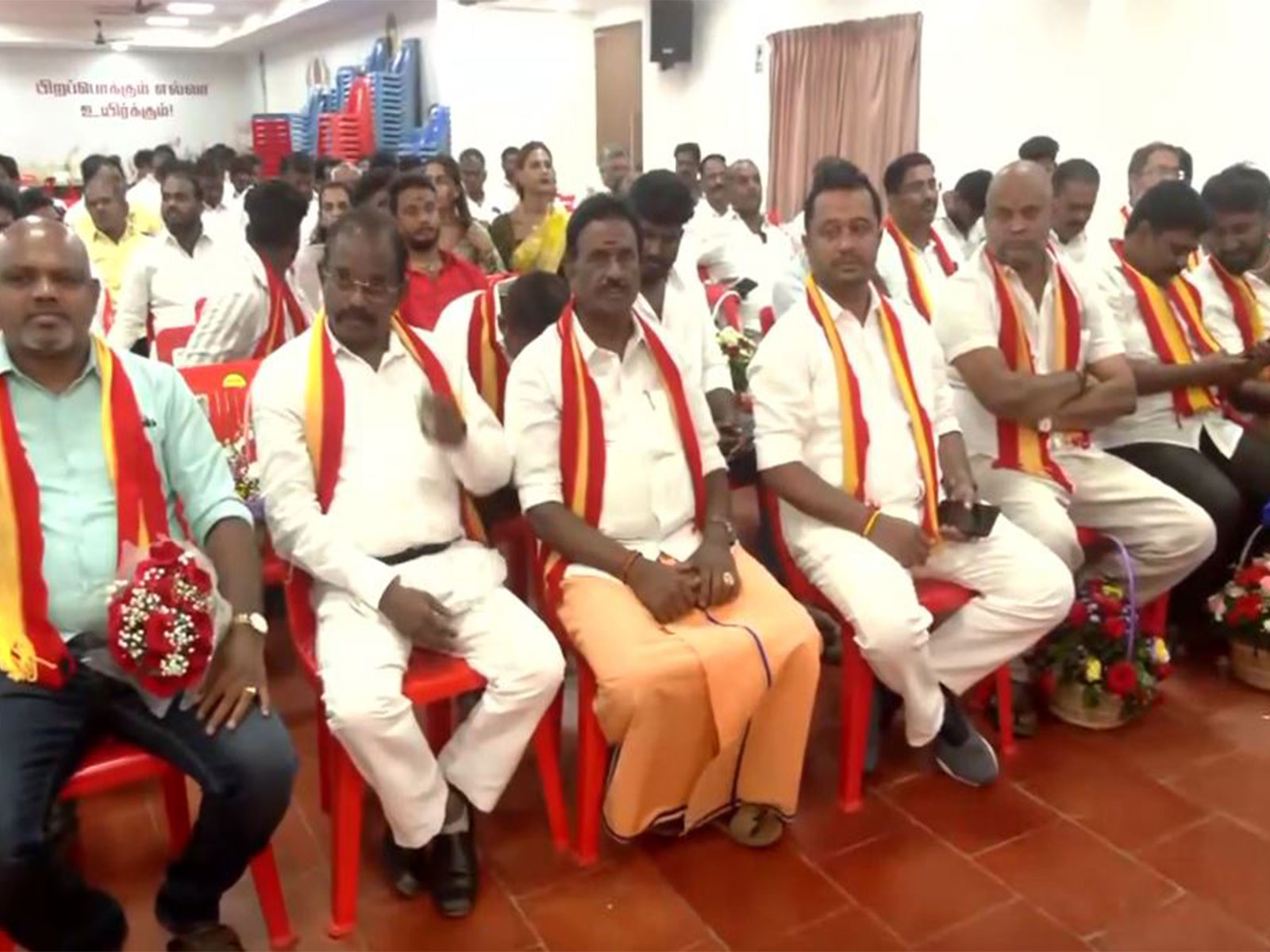 Members who joined TVK at party headquarter in Panaiyur, Chennai (Photo/ANI)