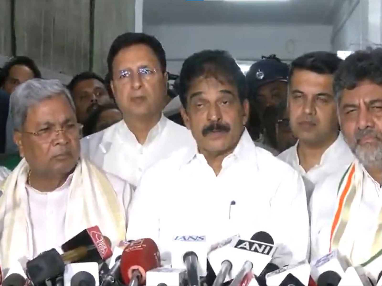Congress General Secretary KC Venugopal along with DK Shivakumar and  Siddaramaiah (Photo/ANI)