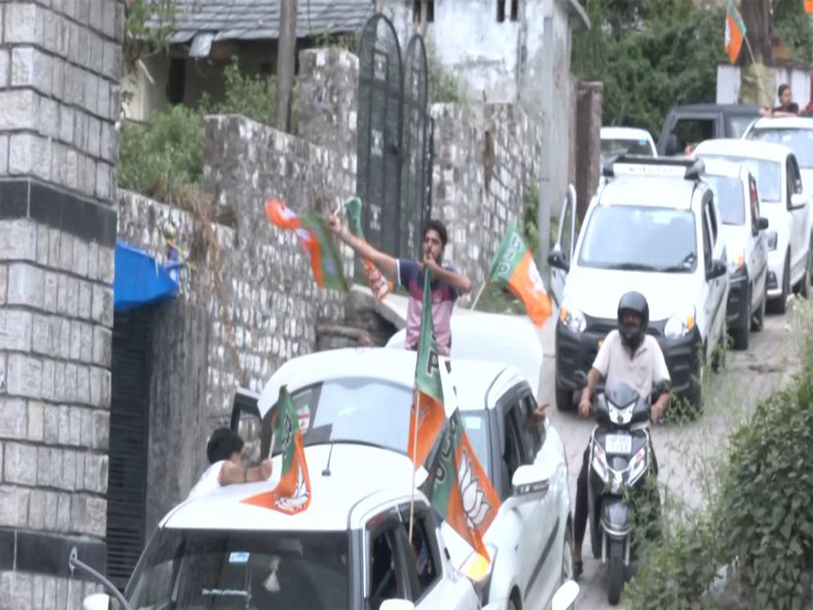 BJP workers celebrate municipal corporation election victory in Dharamshala (Photo/ANI)
