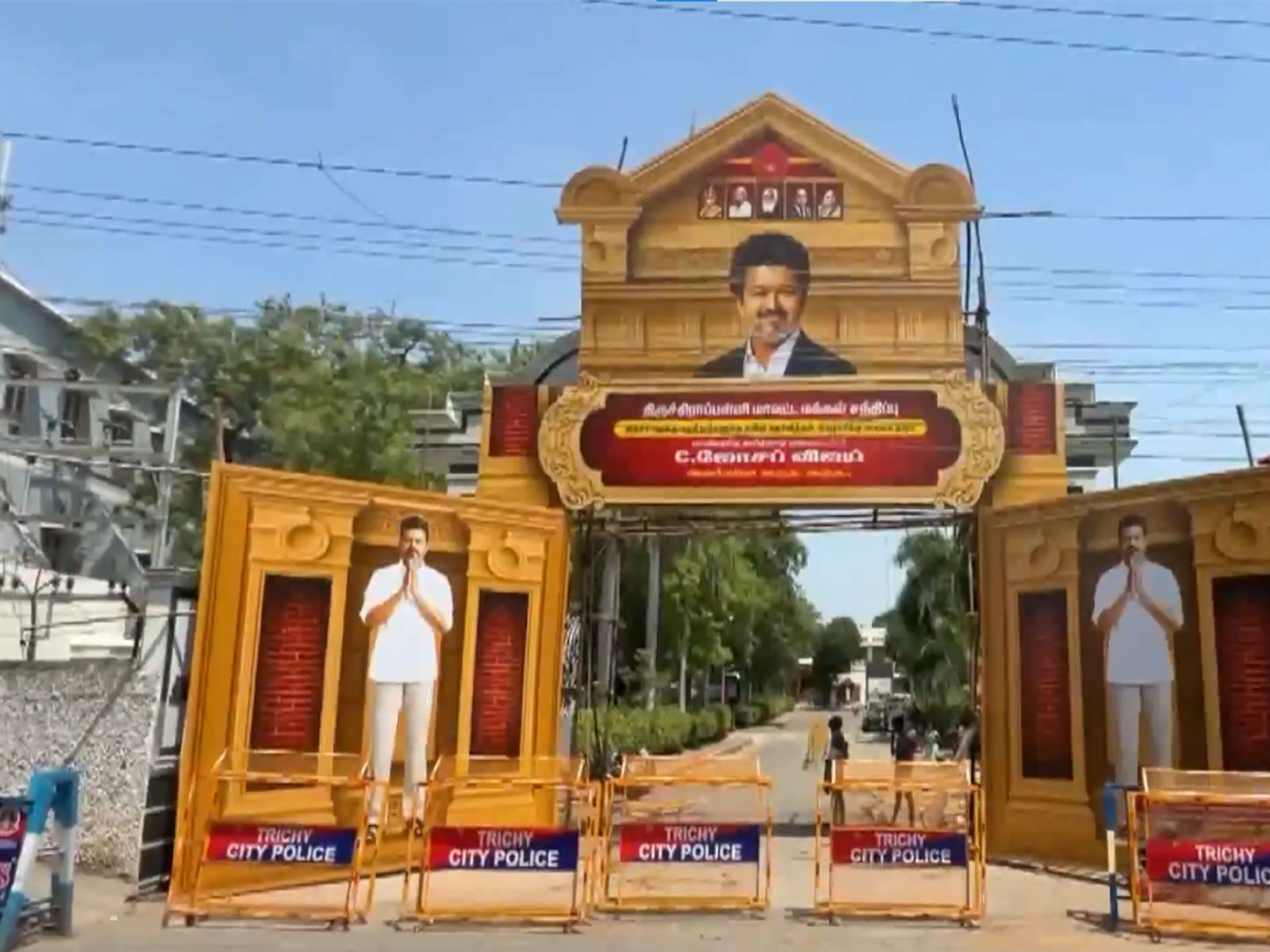 Preparations underway for CM Vijay's Tiruchirappalli rally on June 1 (Photo/ANI)
