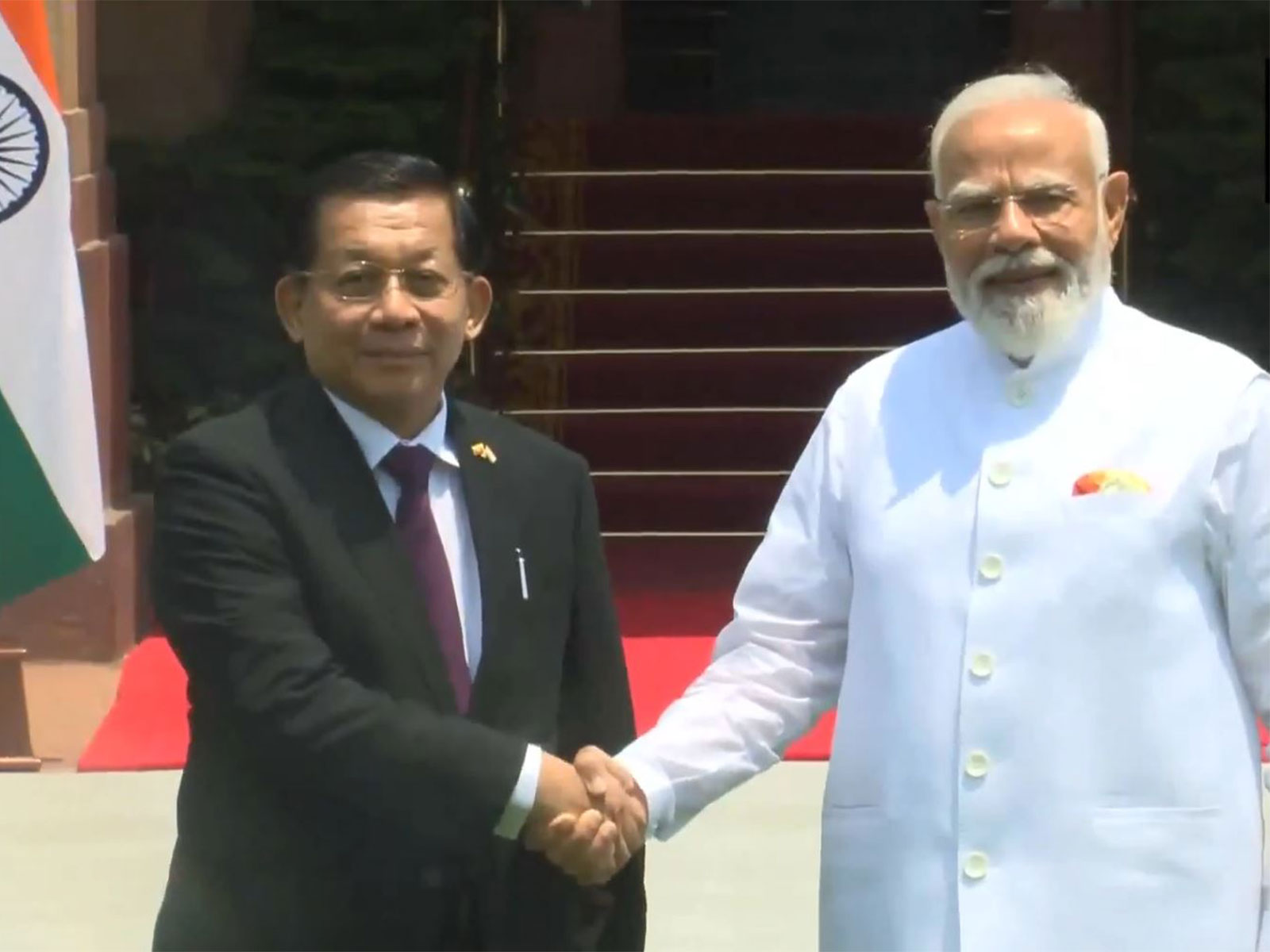 Prime Minister Narendra Modi with Myanmar’s President U Min Aung Hlaing (Photo/ANI-DD)