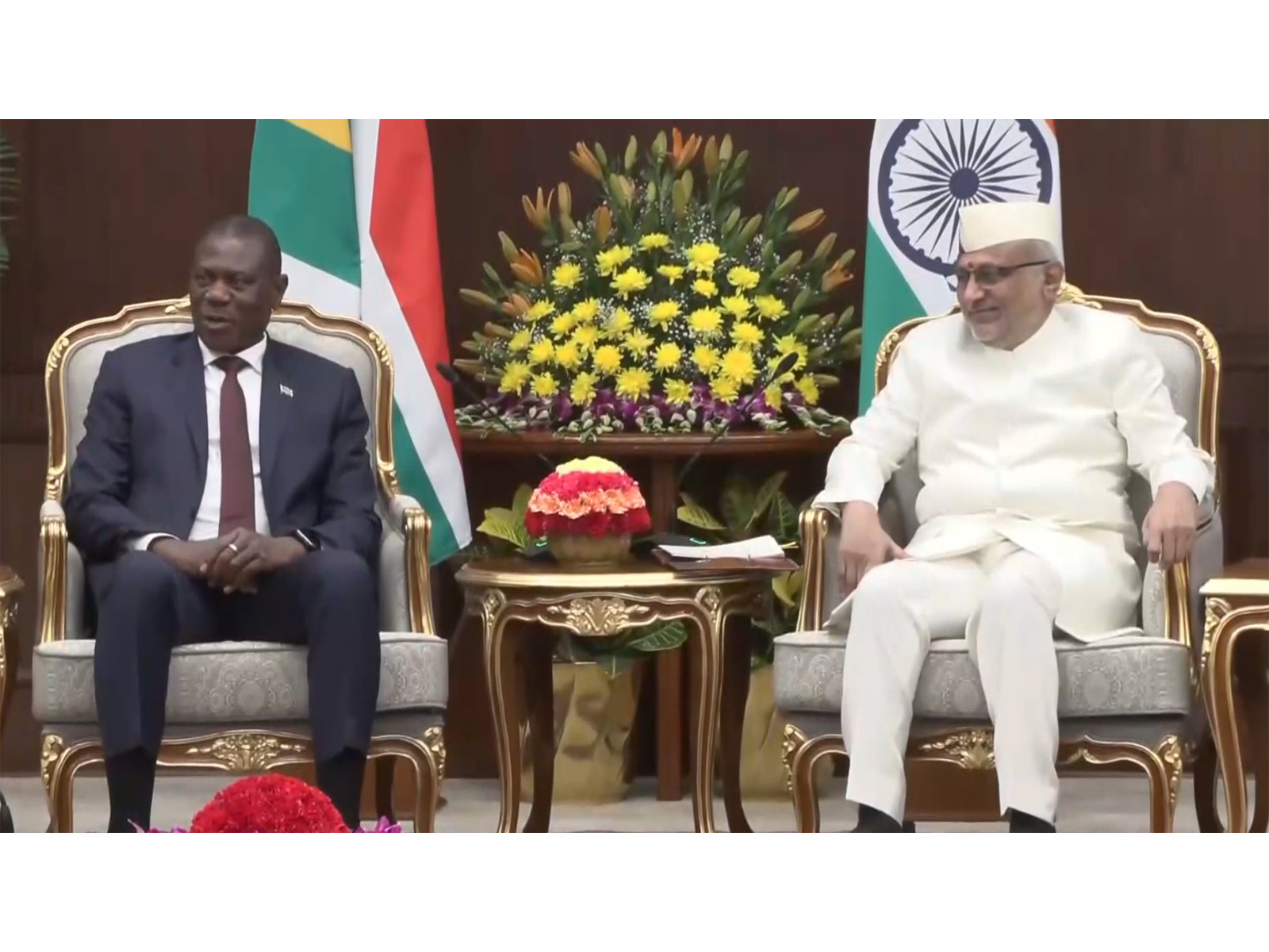 South African Deputy President Shipokosa Paulus Mashatile alongwith his delegation meets Vice President CP Radhakrishnan (Photo/ANI)