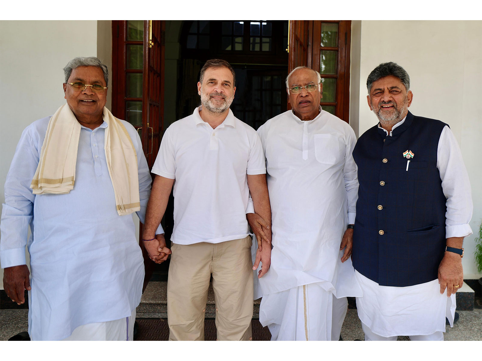 Siddaramaiah and DK Shivakumar meet Kharge and RG on cabinet composition and RS election (Photo/ANI) Siddaramaiah and DK Shivakumar meet Kharge and RG on cabinet composition and RS election (Photo/ANI)