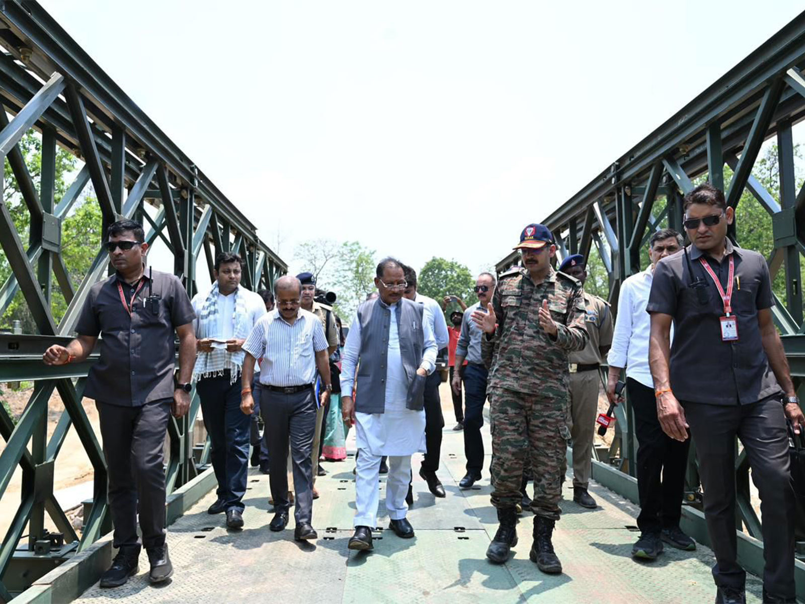 Chhattisgarh Chief Minister Vishnu Deo Sai inspected the newly built Kondapalli Bailey Bridge (Photo/ANI)