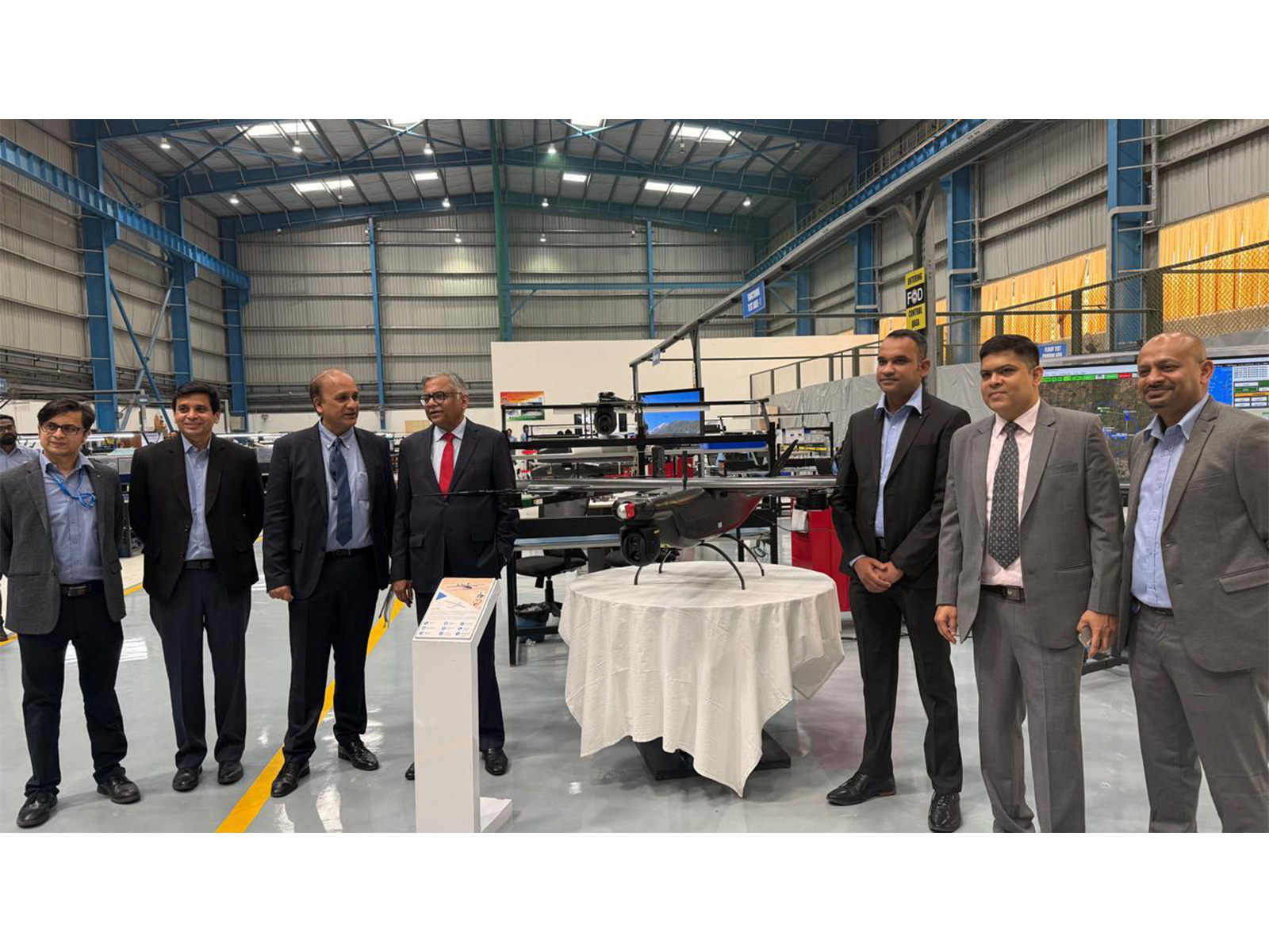 N Chandrasekaran, Chairman, Tata Sons, along with senior leadership from Tata Advanced Systems, at the company’s Bengaluru manufacturing facilities experiencing its advanced manufacturing capabilities, cutting-edge technologies and integrated aerospace and defence solutions (Photo/Tata Sons PR)