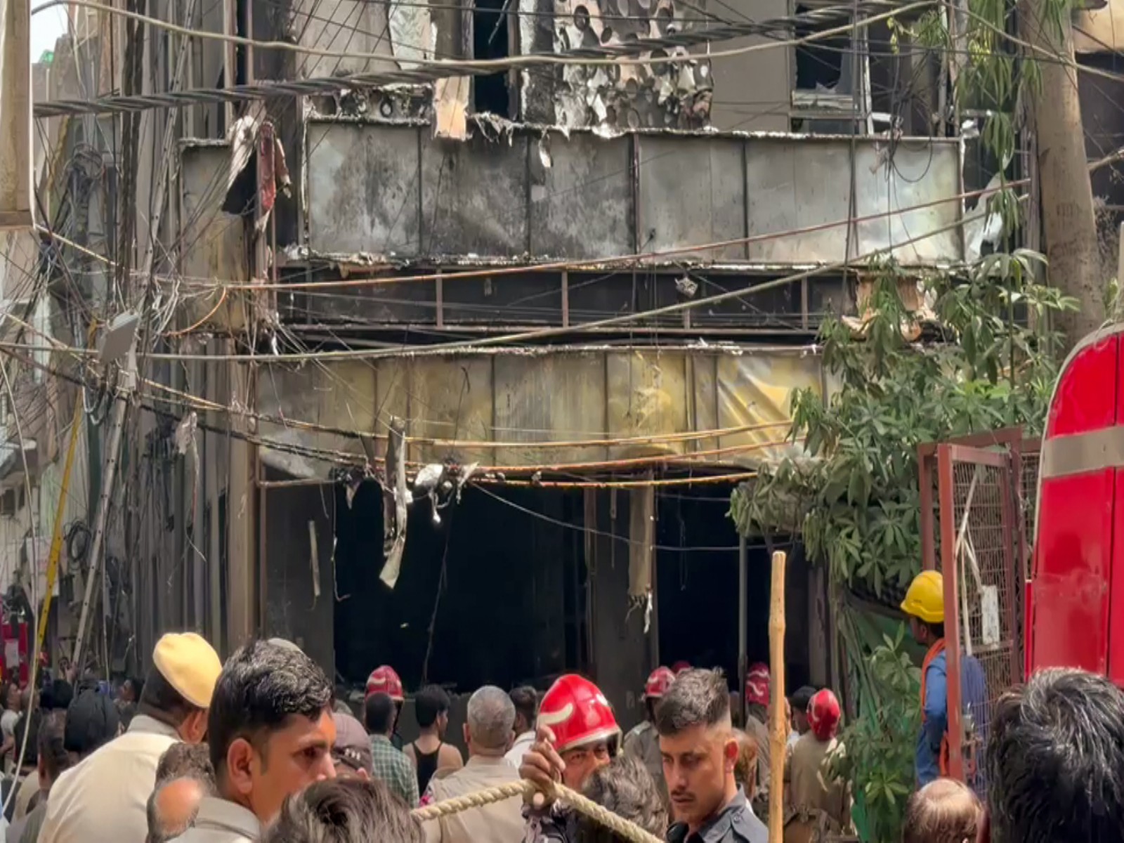 Charred remains of hotel where fire broke out at Malviya Nagar (Photo/ANI)